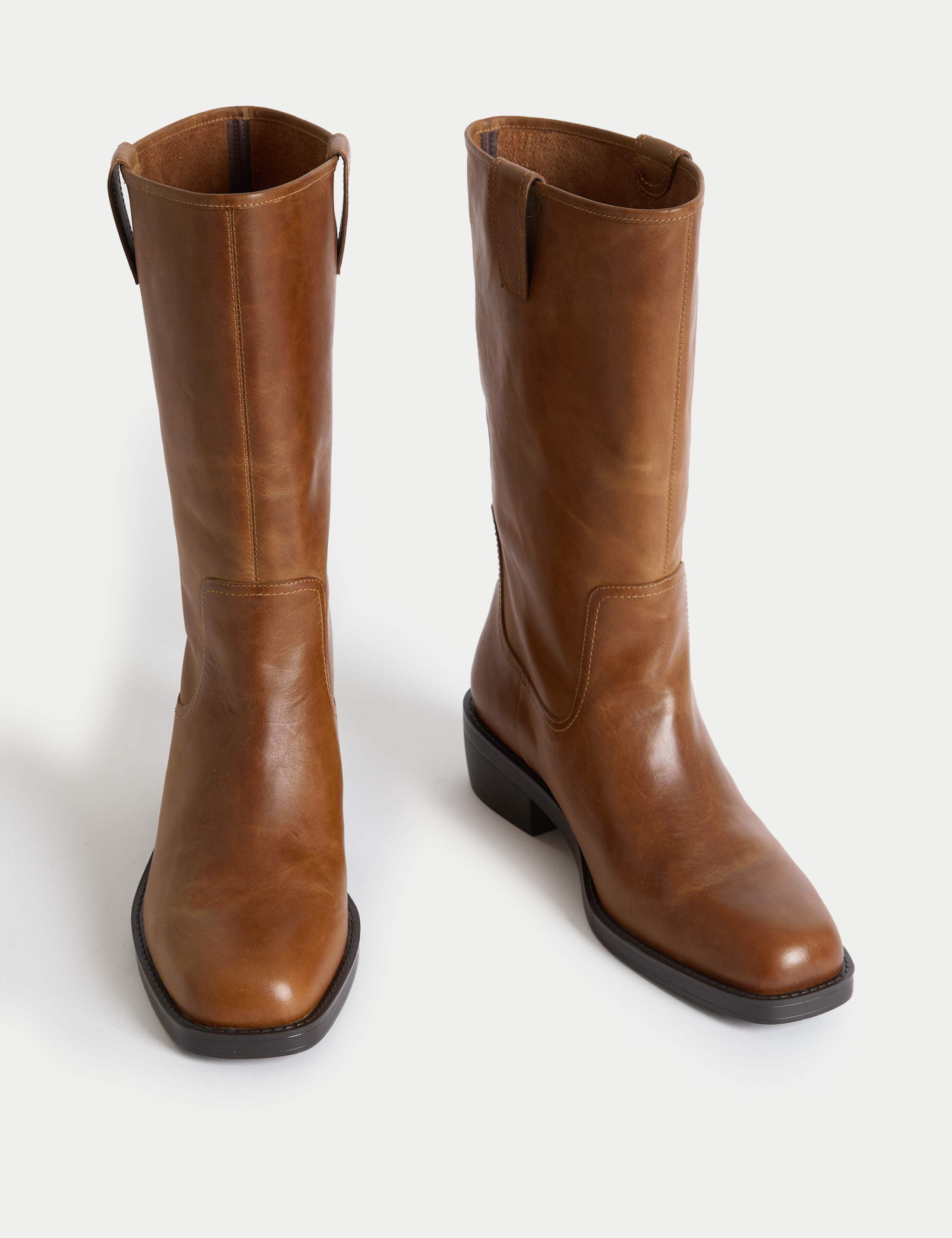 Leather Pull On Mid Calf Boots 2 of 3