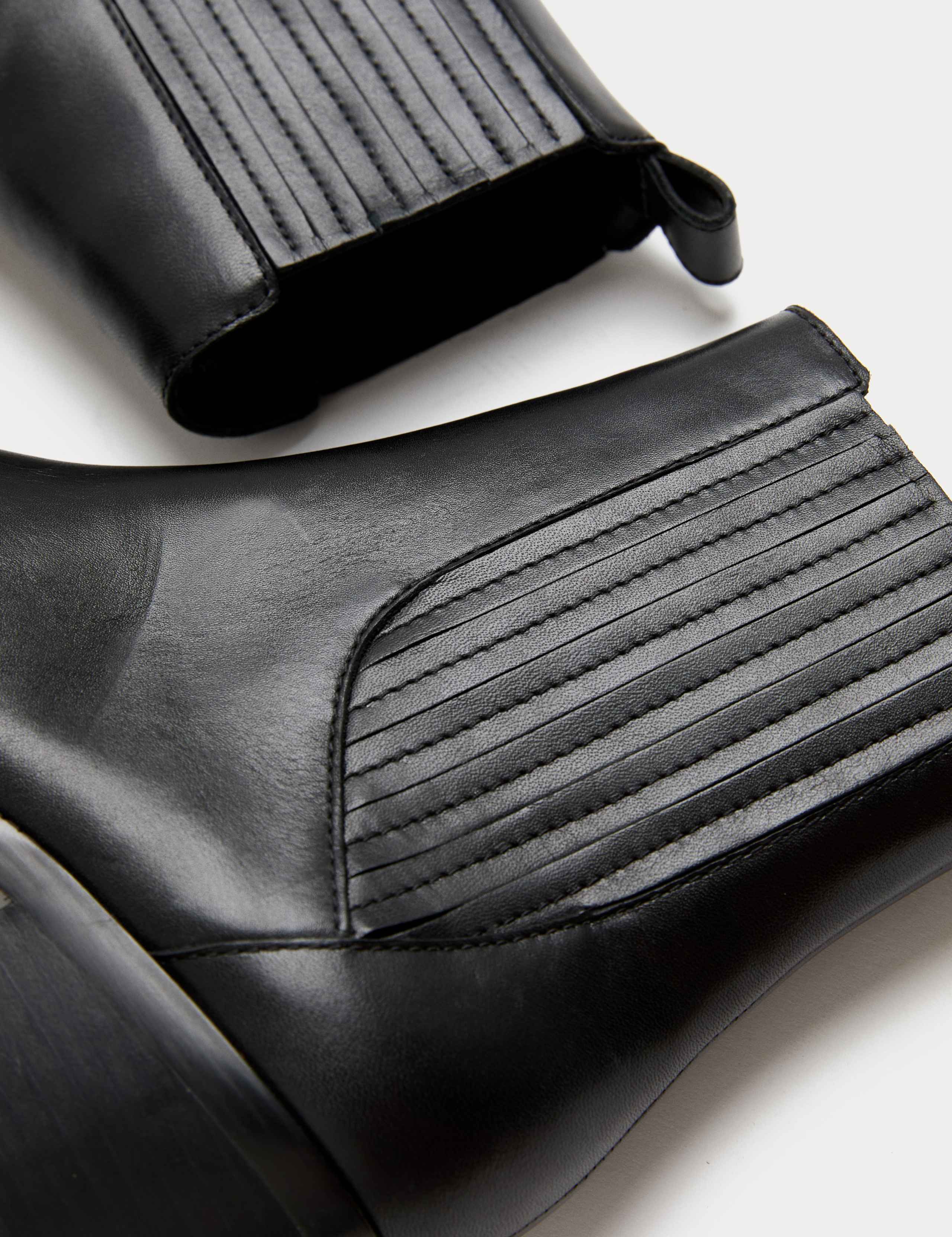 Leather Cowboy Block Heel Pointed Ankle Boots 3 of 3