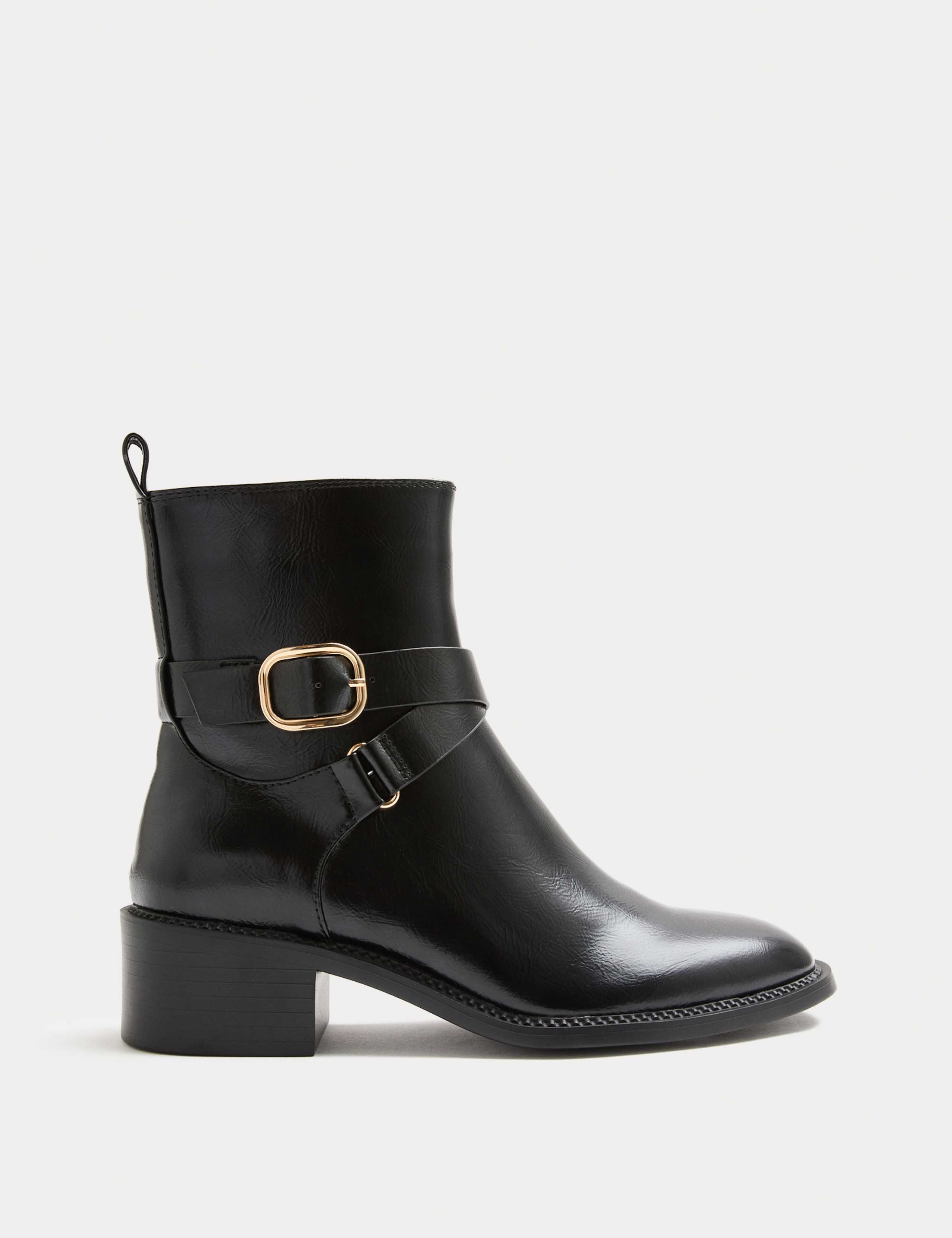 Wide Fit Buckle Block Heel Ankle Boot 2 of 3