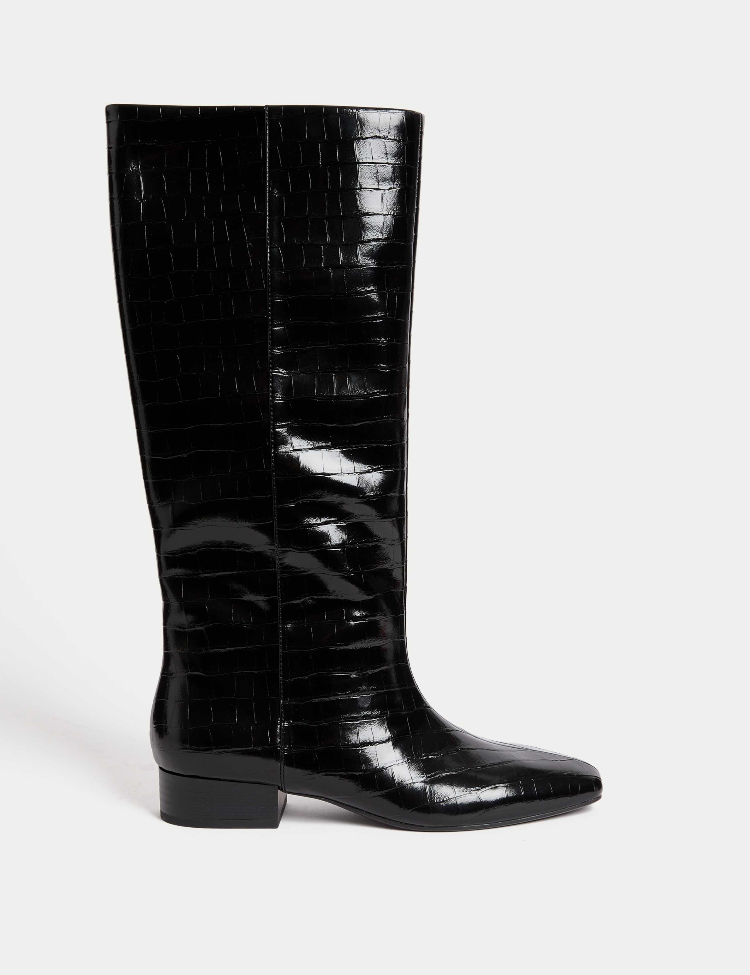 Patent Croc Block Heel Knee High Boots 1 of 3