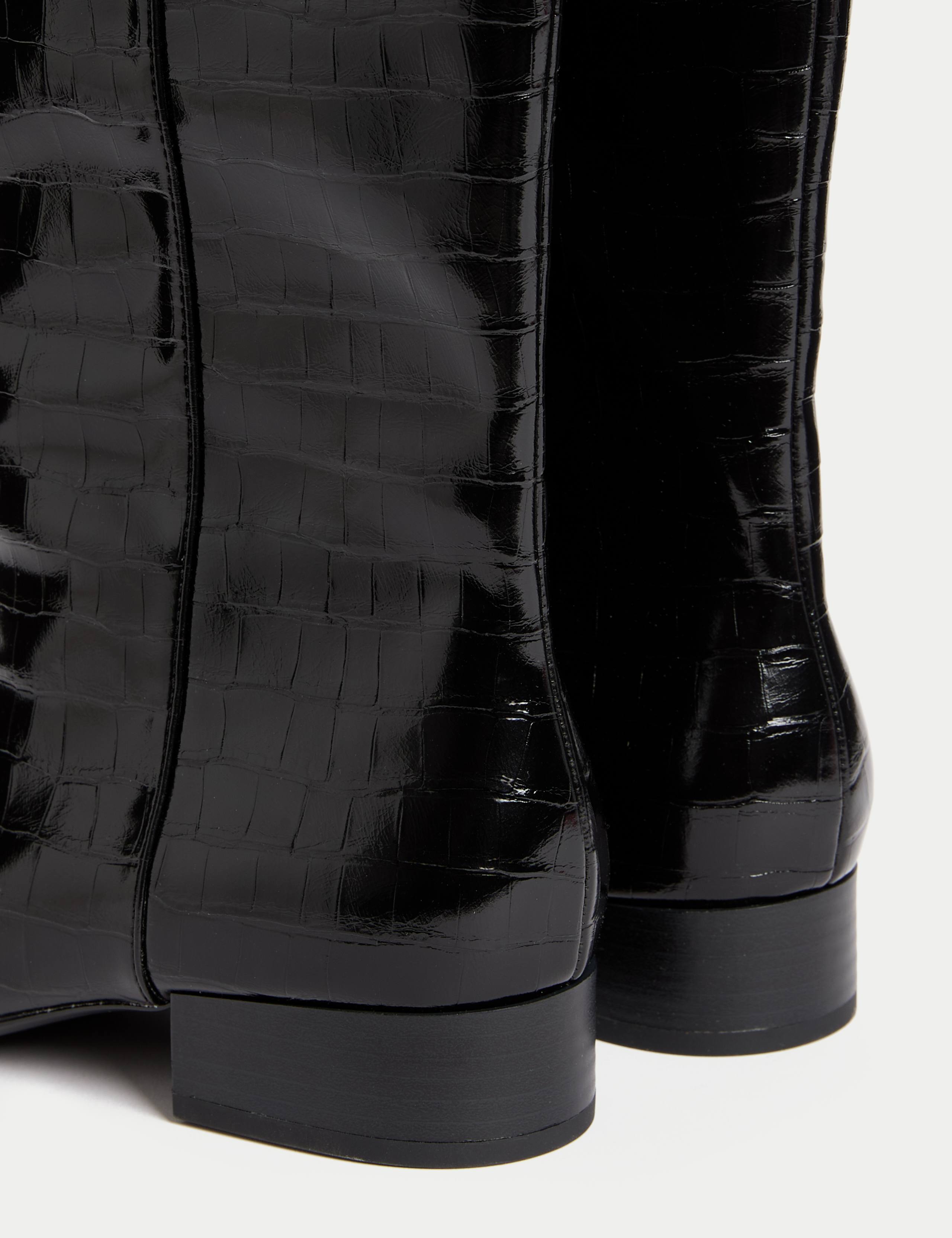 Patent Croc Block Heel Knee High Boots 3 of 3