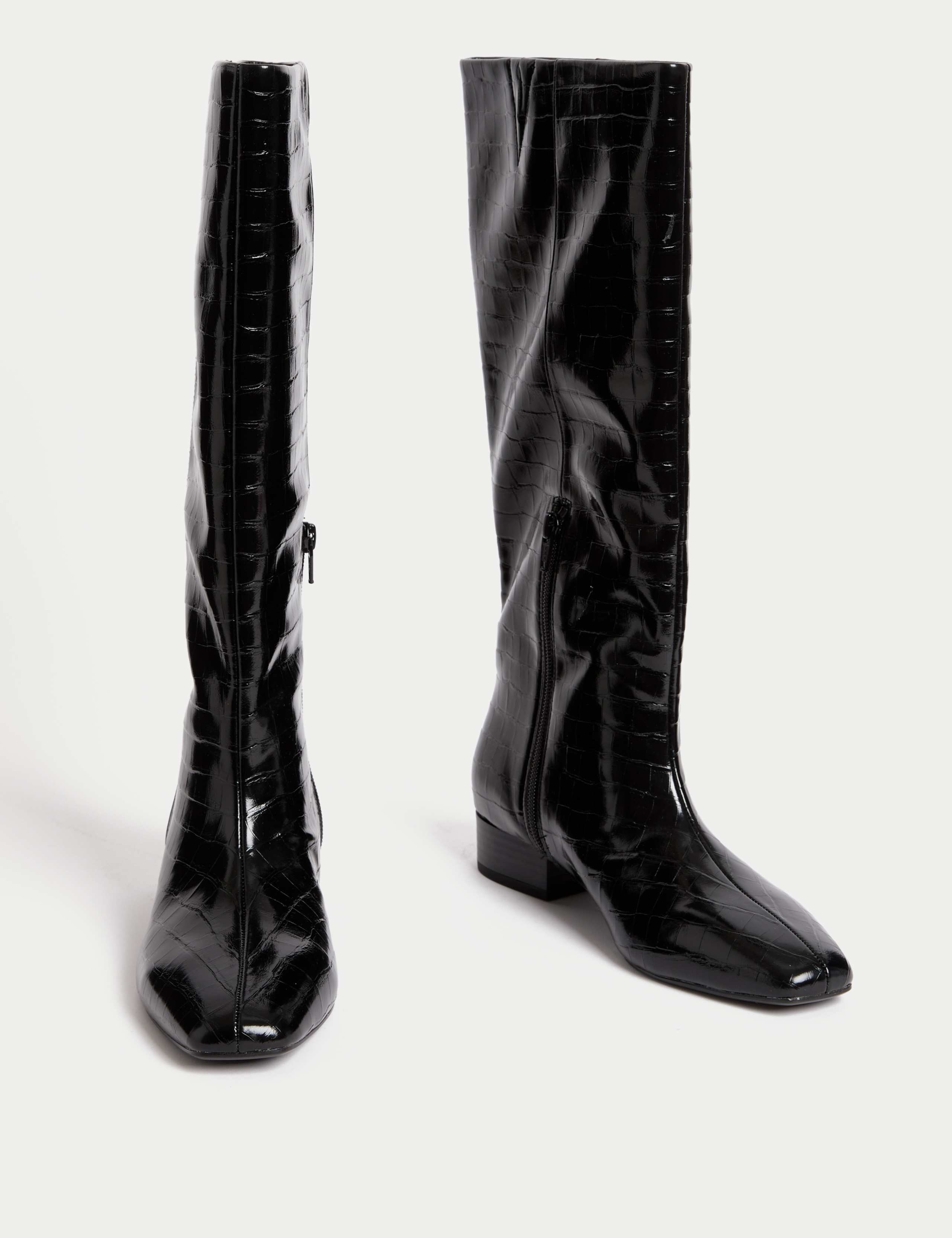 Patent Croc Block Heel Knee High Boots 2 of 3