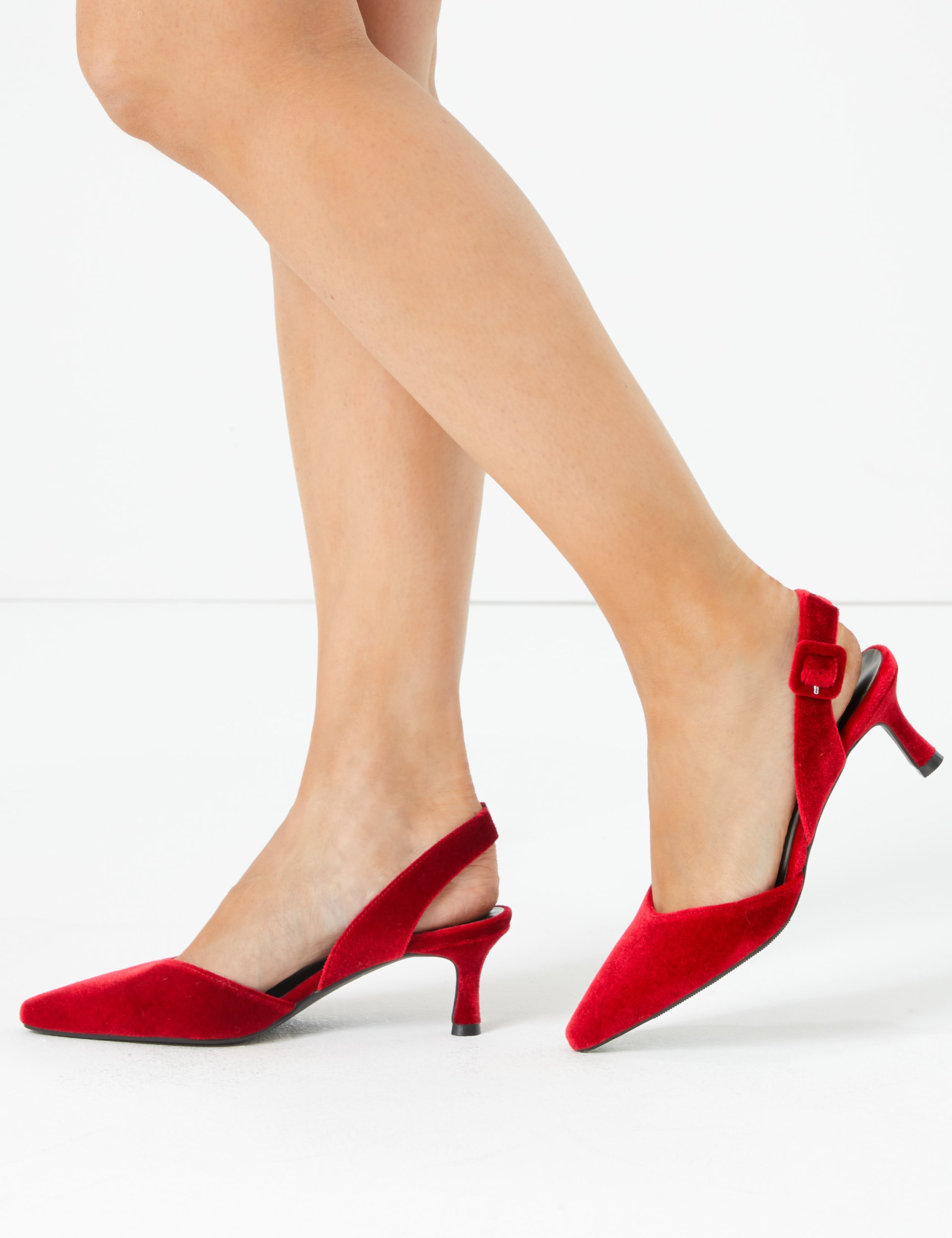 Velvet Slingback Kitten Heel Court Shoes 1 of 5