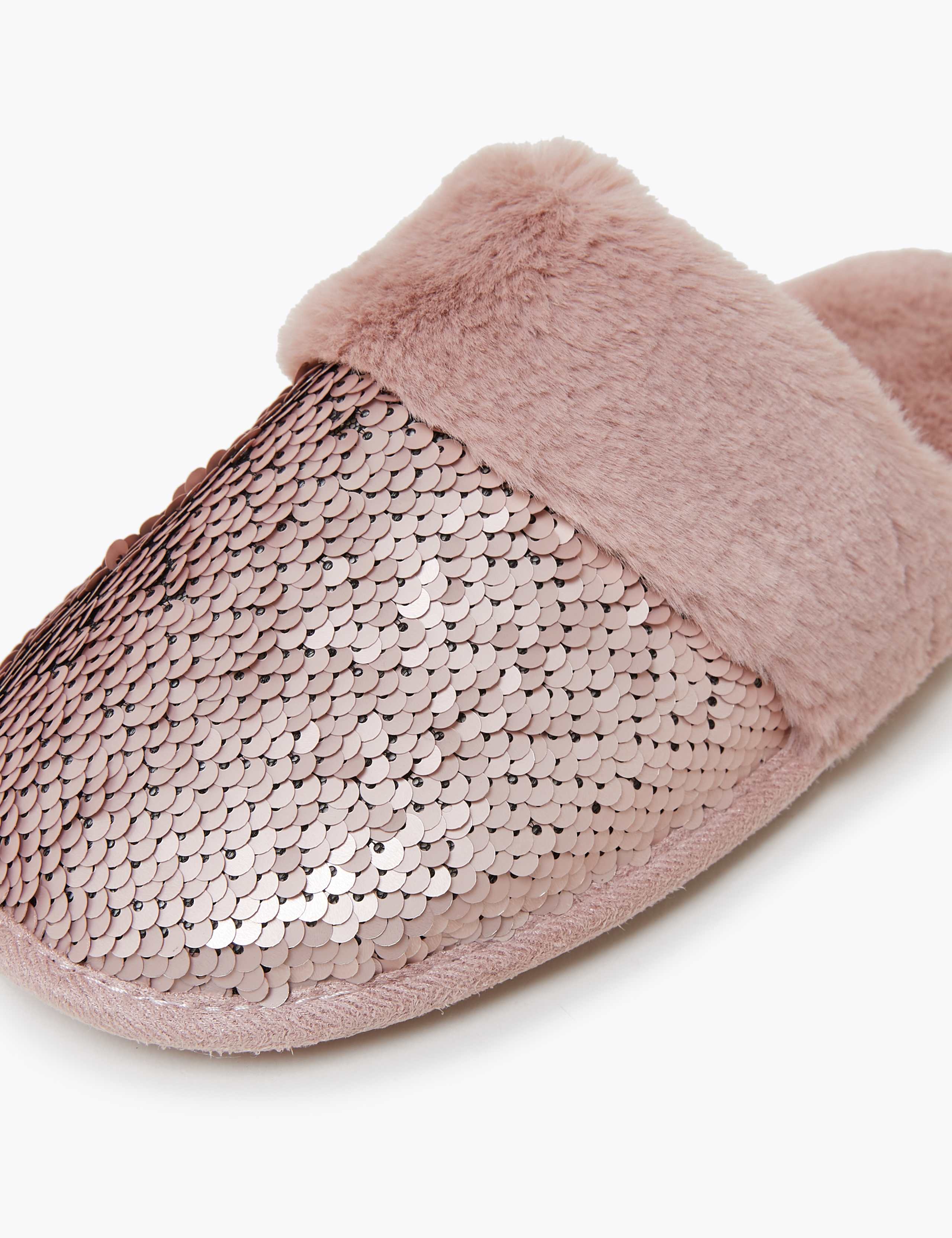 Faux Fur Sequin Mule Slippers 5 of 7