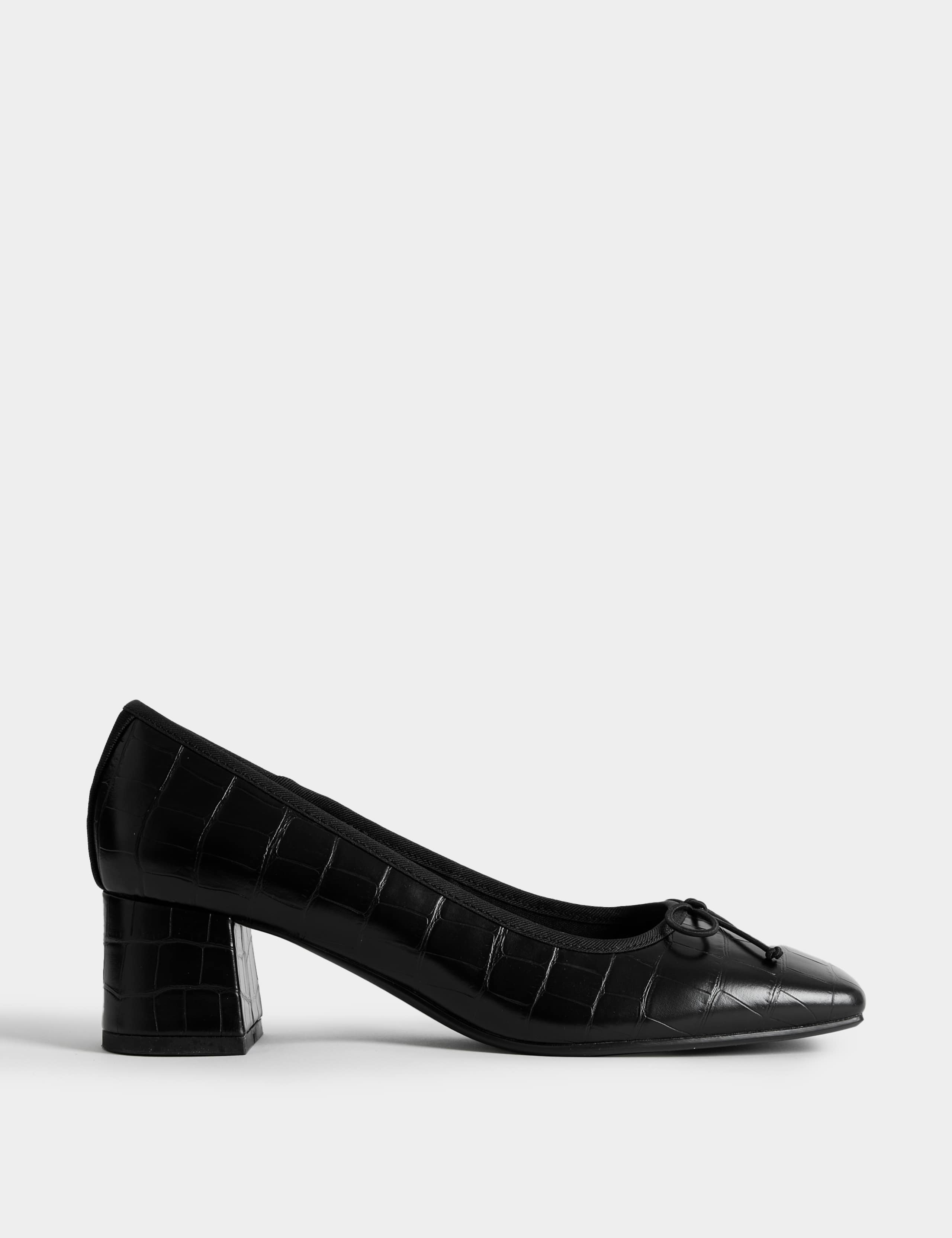 Leather Croc Block Heel Court Shoes 1 of 3