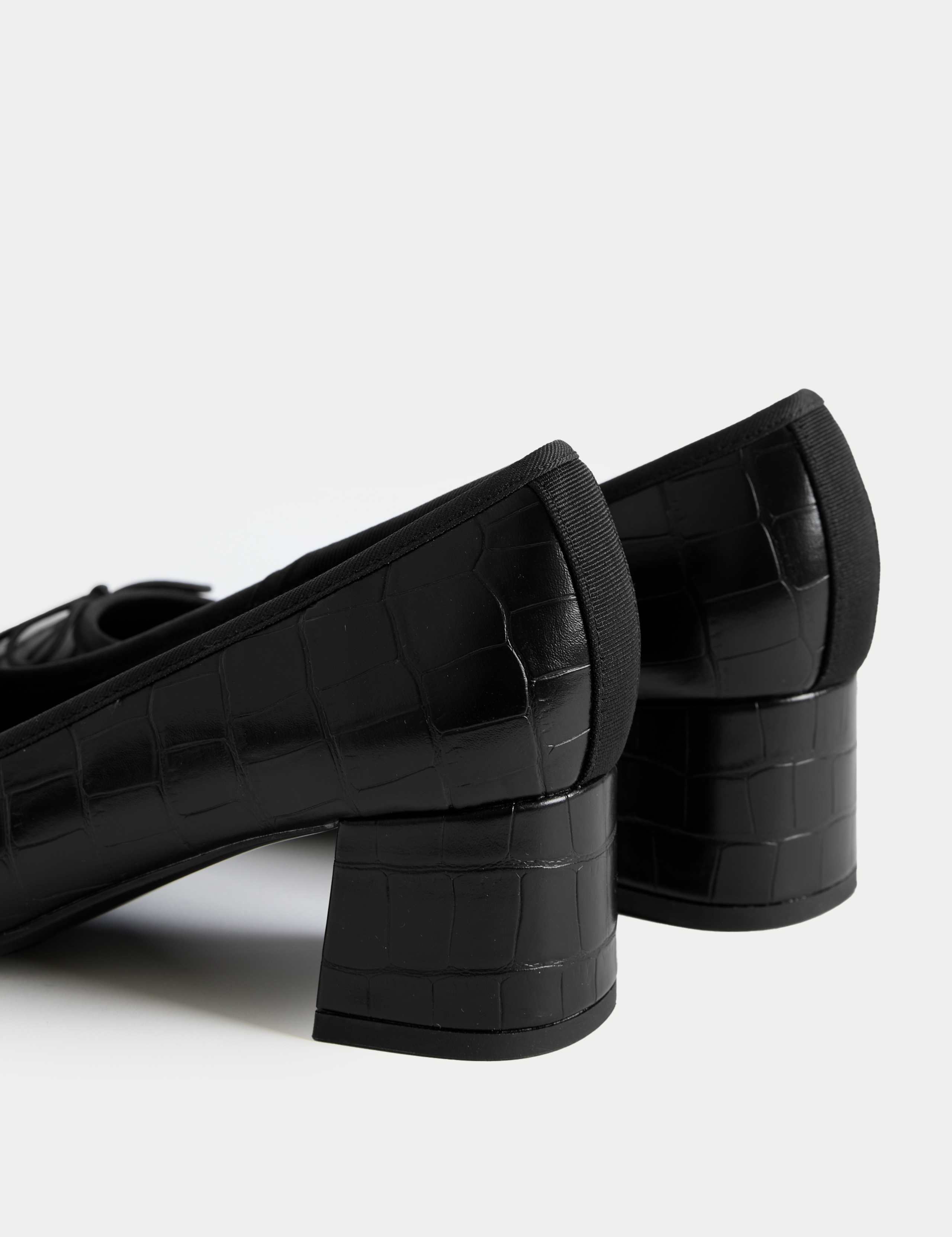 Leather Croc Block Heel Court Shoes 3 of 3