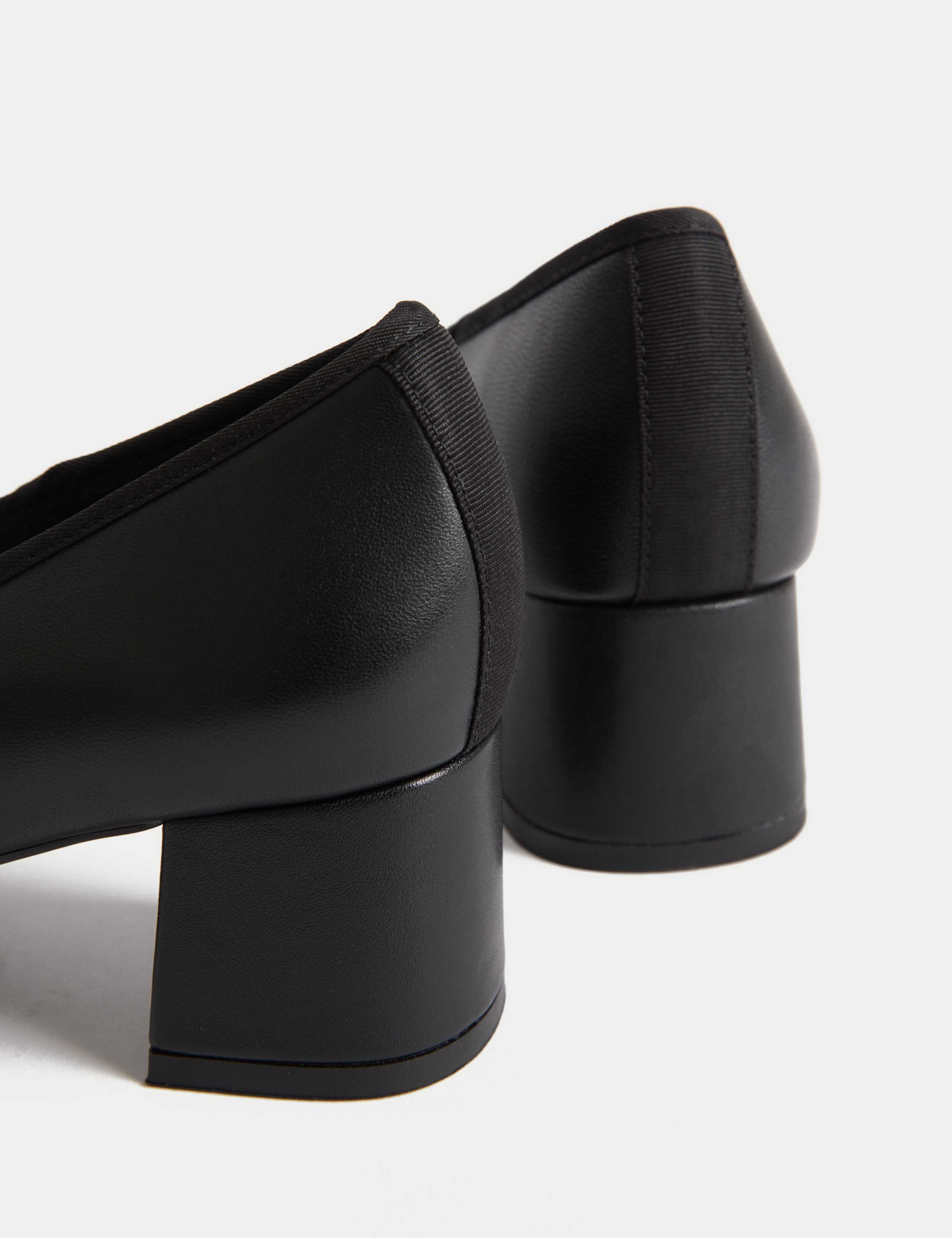 Leather Block Heel Court Shoes 3 of 3