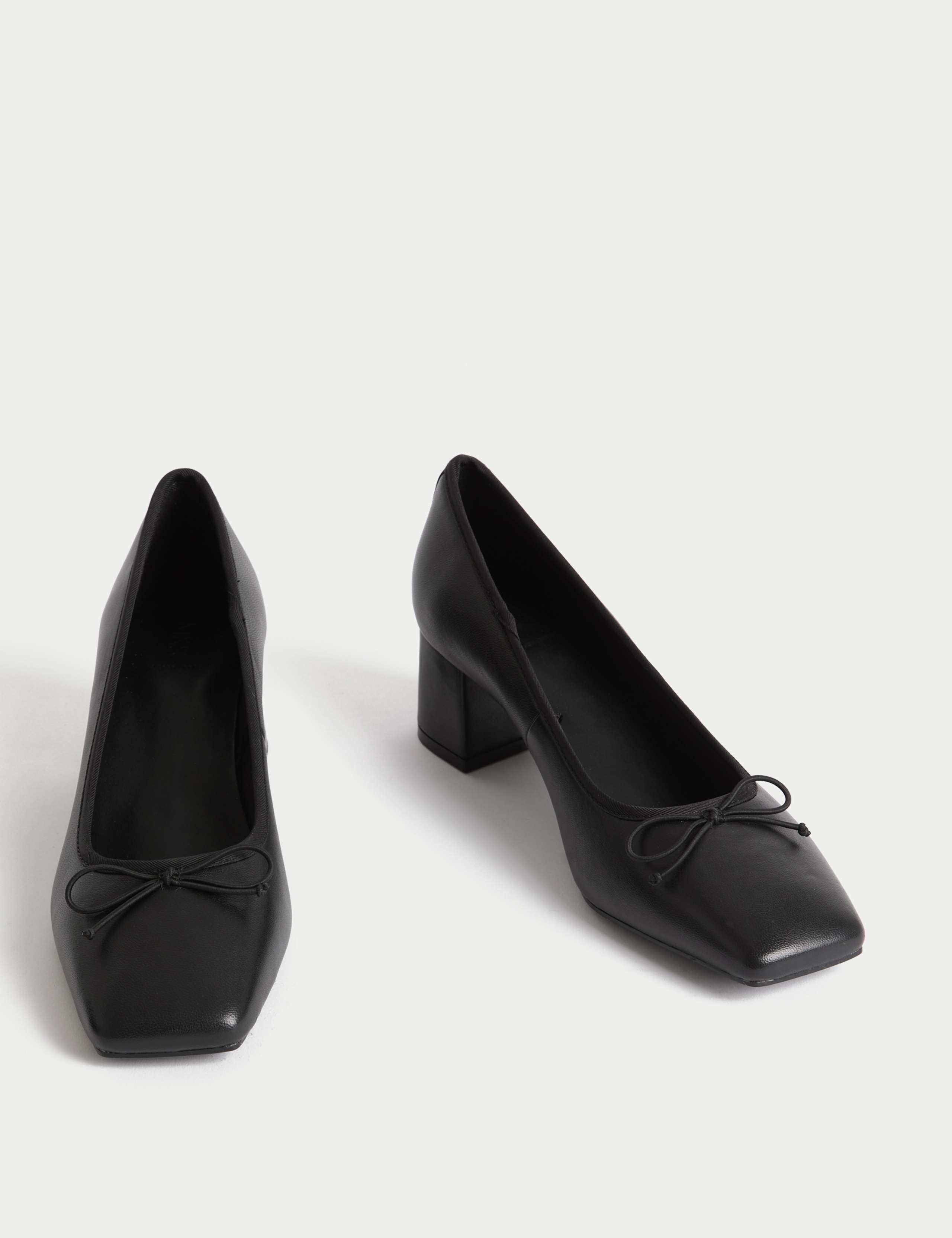 Leather Block Heel Court Shoes 2 of 3