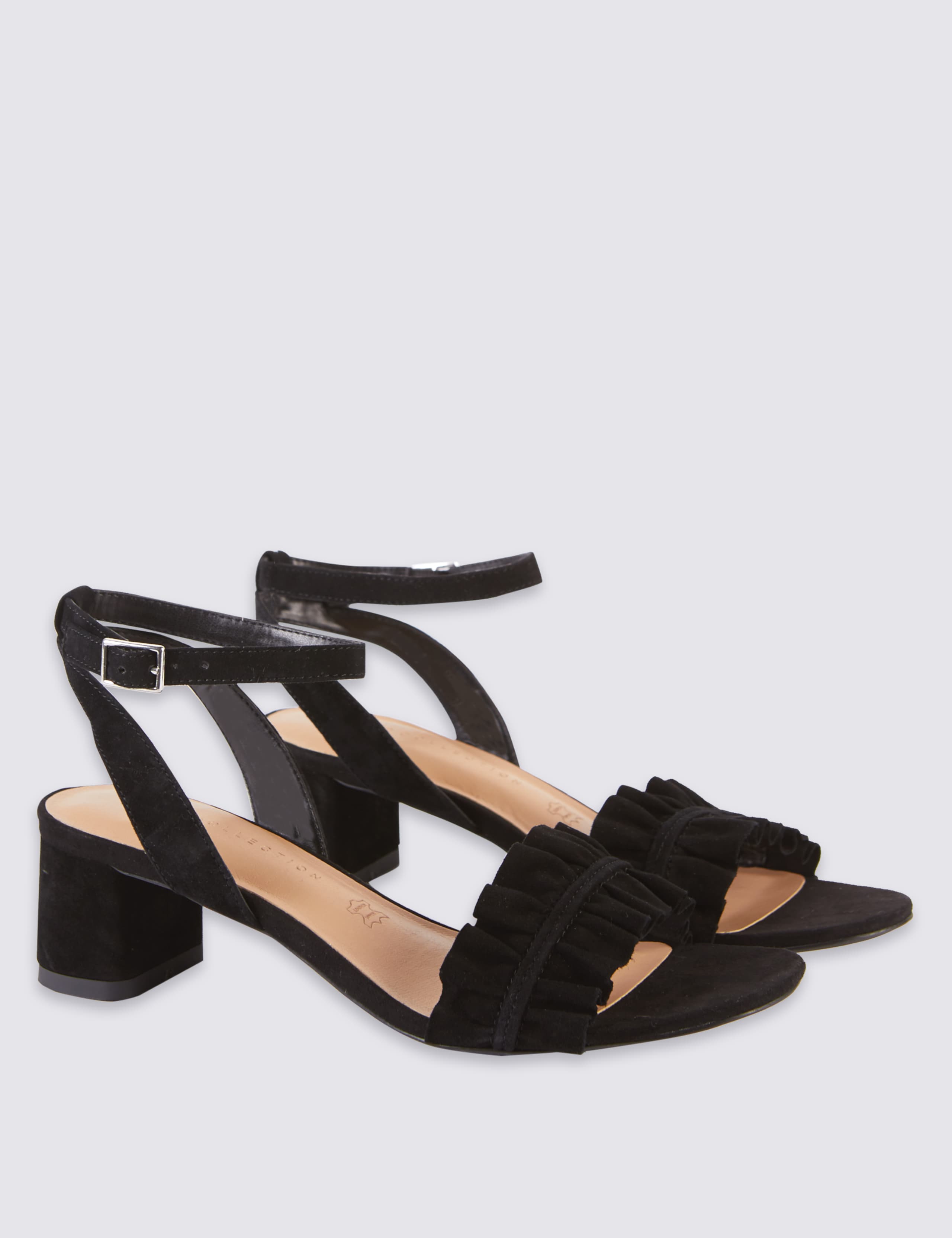 Suede Block Heel Ruffle Sandals 3 of 6