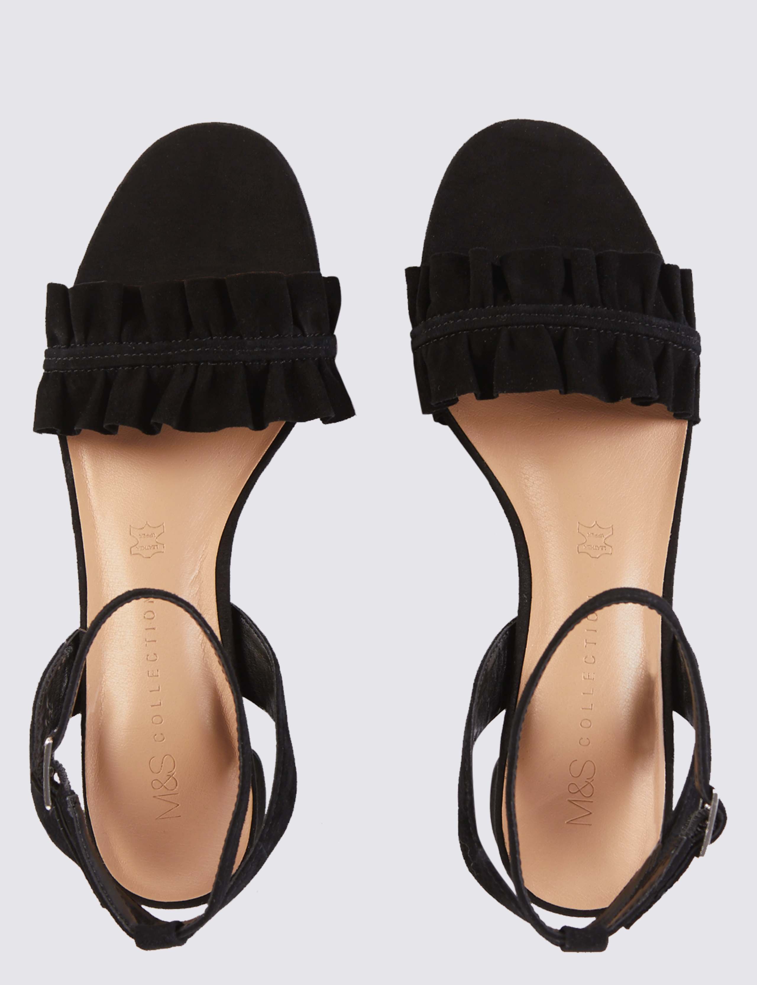 Suede Block Heel Ruffle Sandals 4 of 6