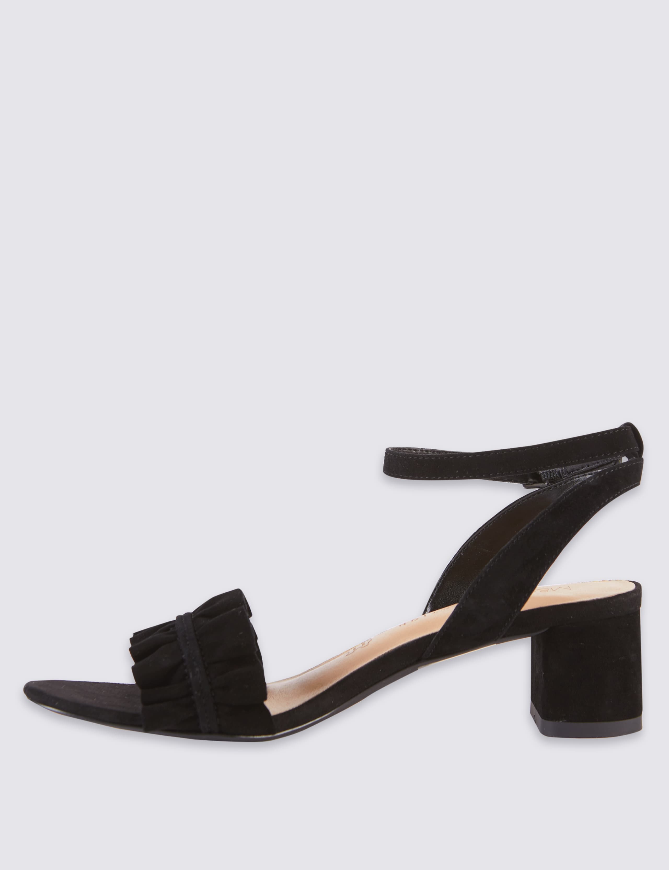 Suede Block Heel Ruffle Sandals 5 of 6