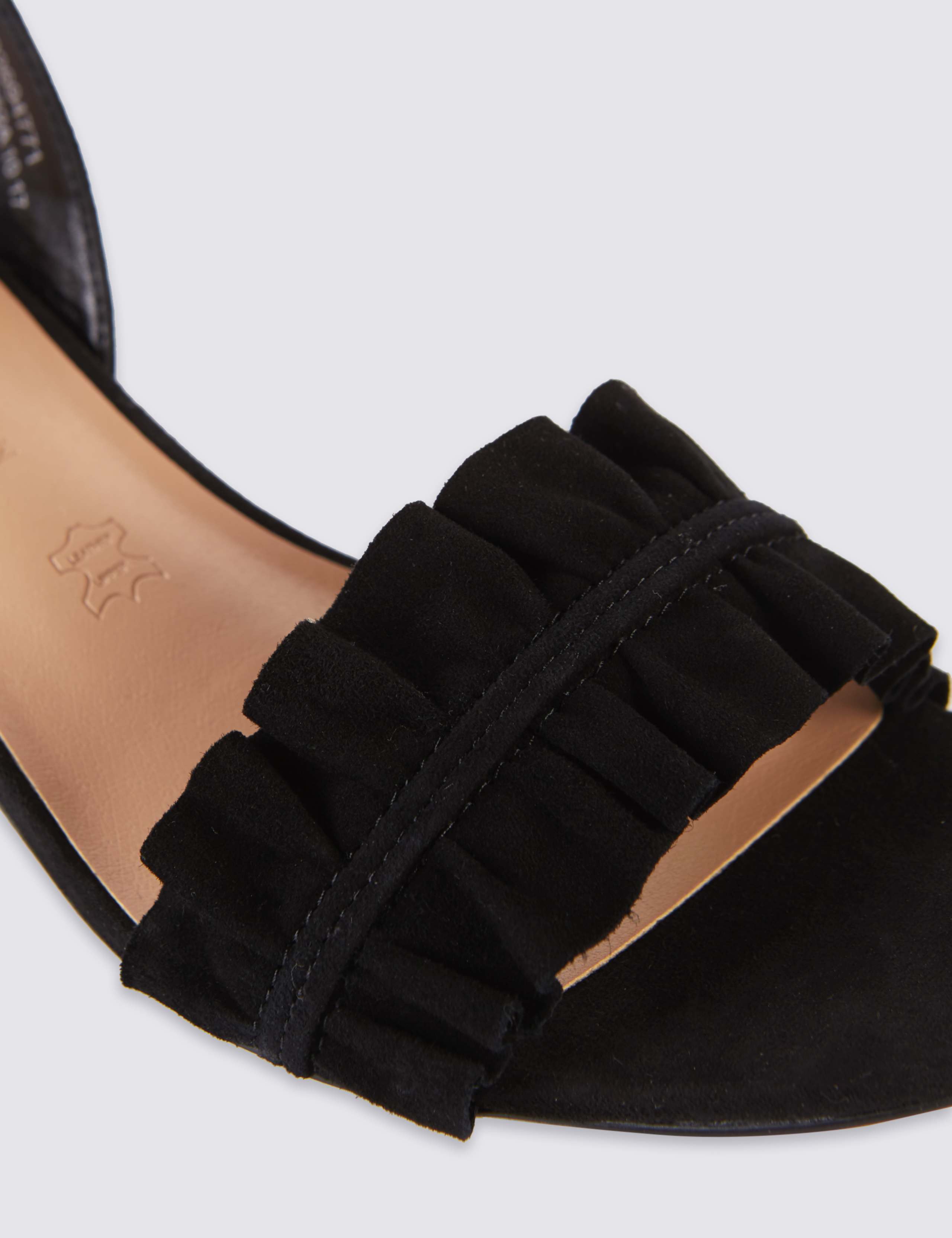 Suede Block Heel Ruffle Sandals 6 of 6