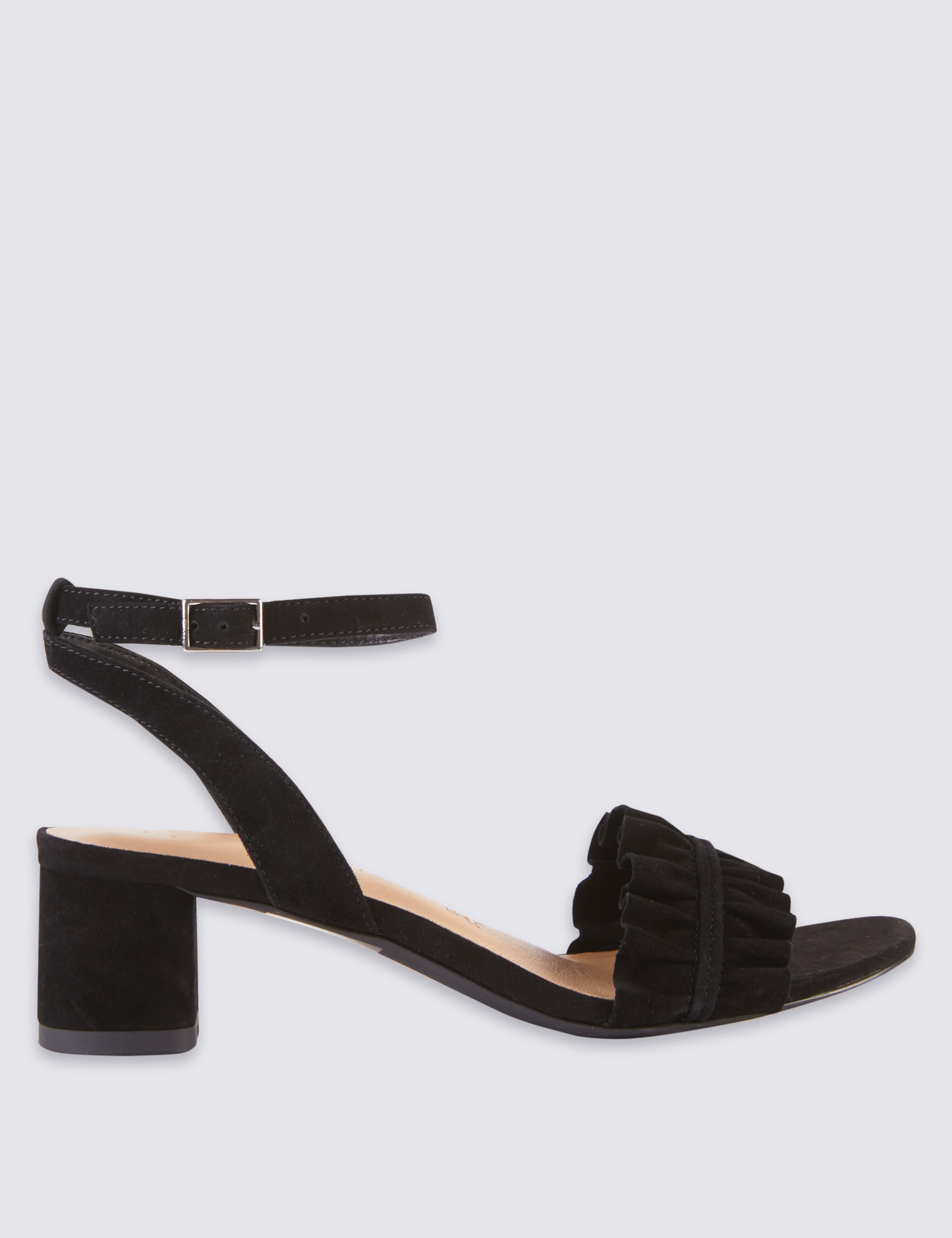 Suede Block Heel Ruffle Sandals 2 of 6