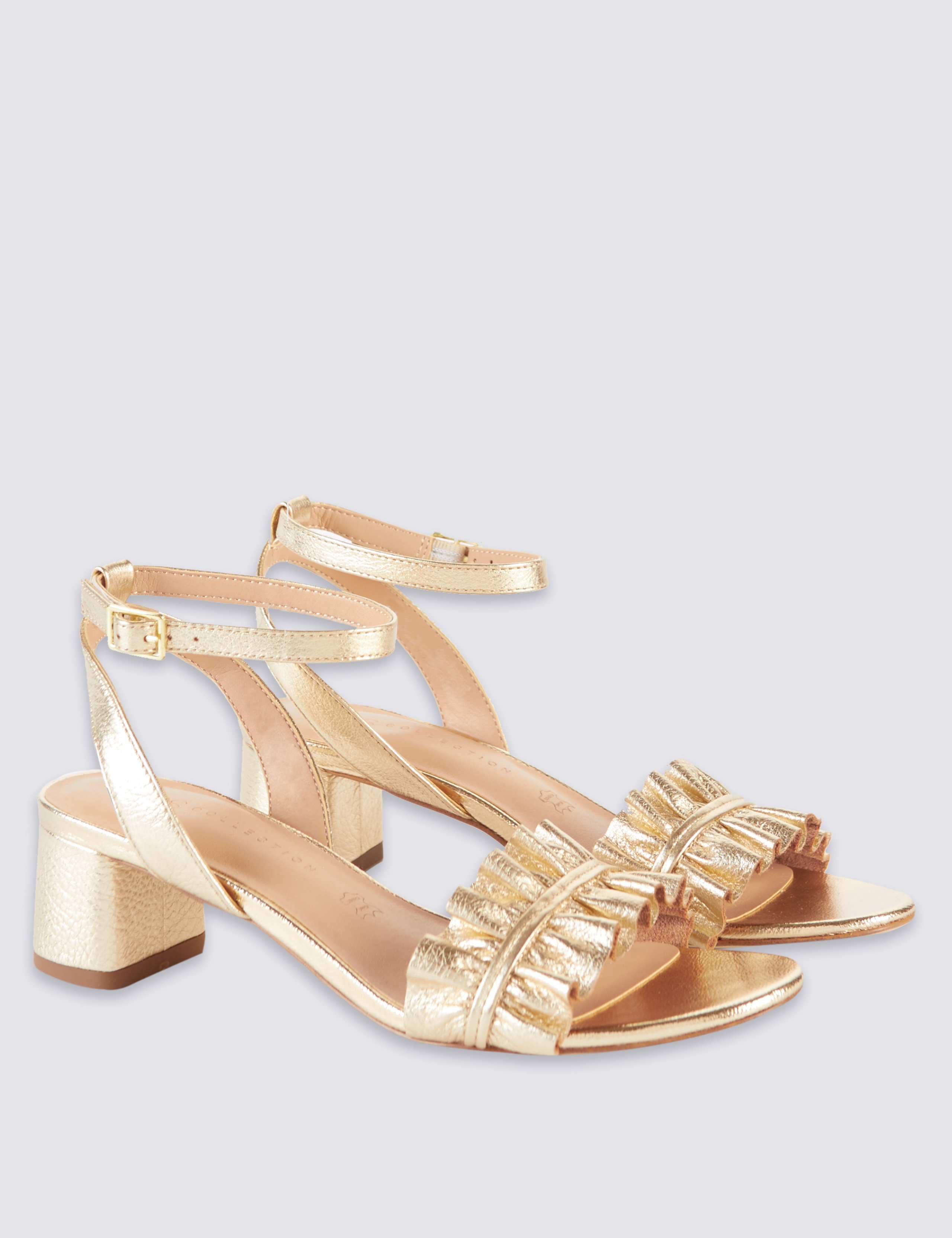 Leather Block Heel Ruffle Sandals 3 of 6