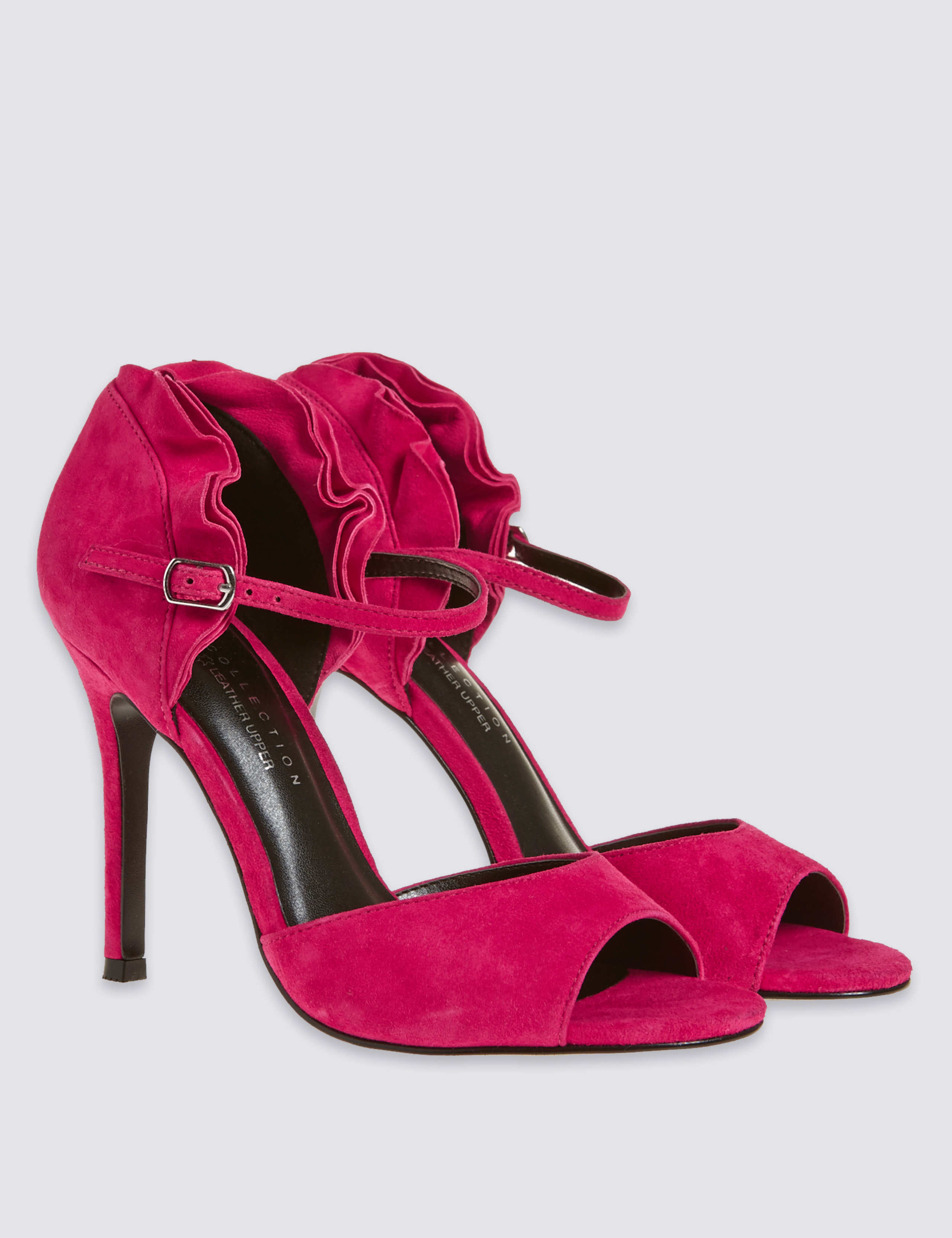 Suede Stiletto Ruffle Sandals 3 of 6