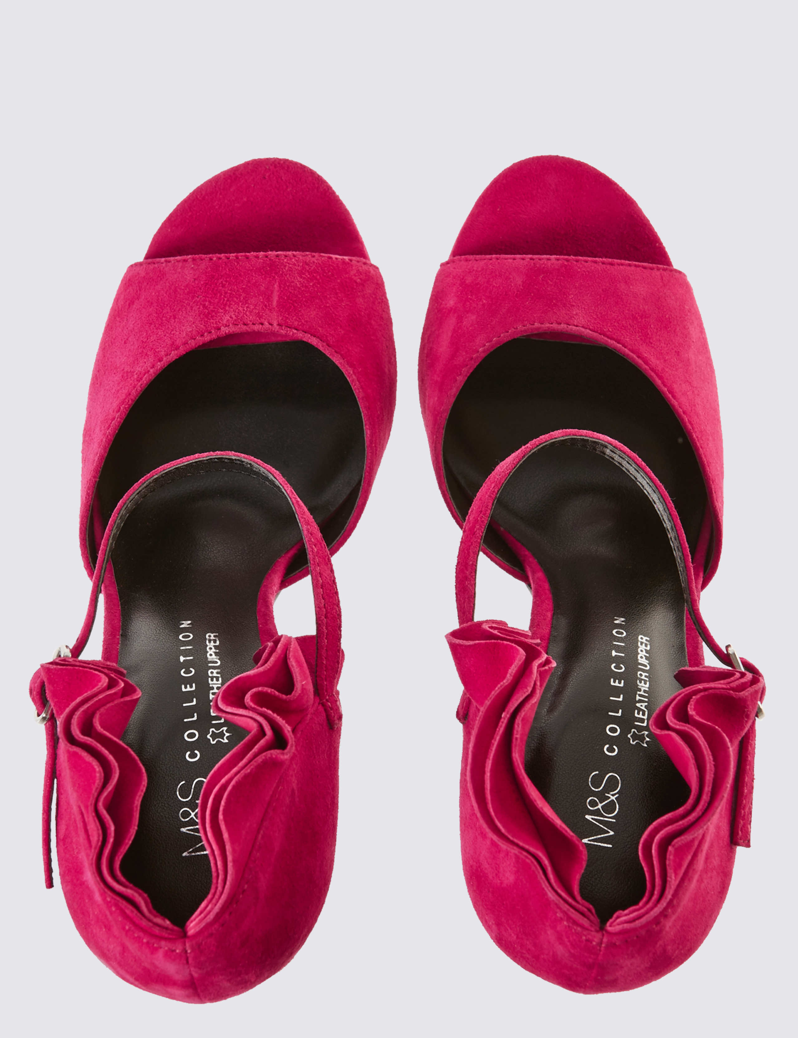Suede Stiletto Ruffle Sandals 4 of 6