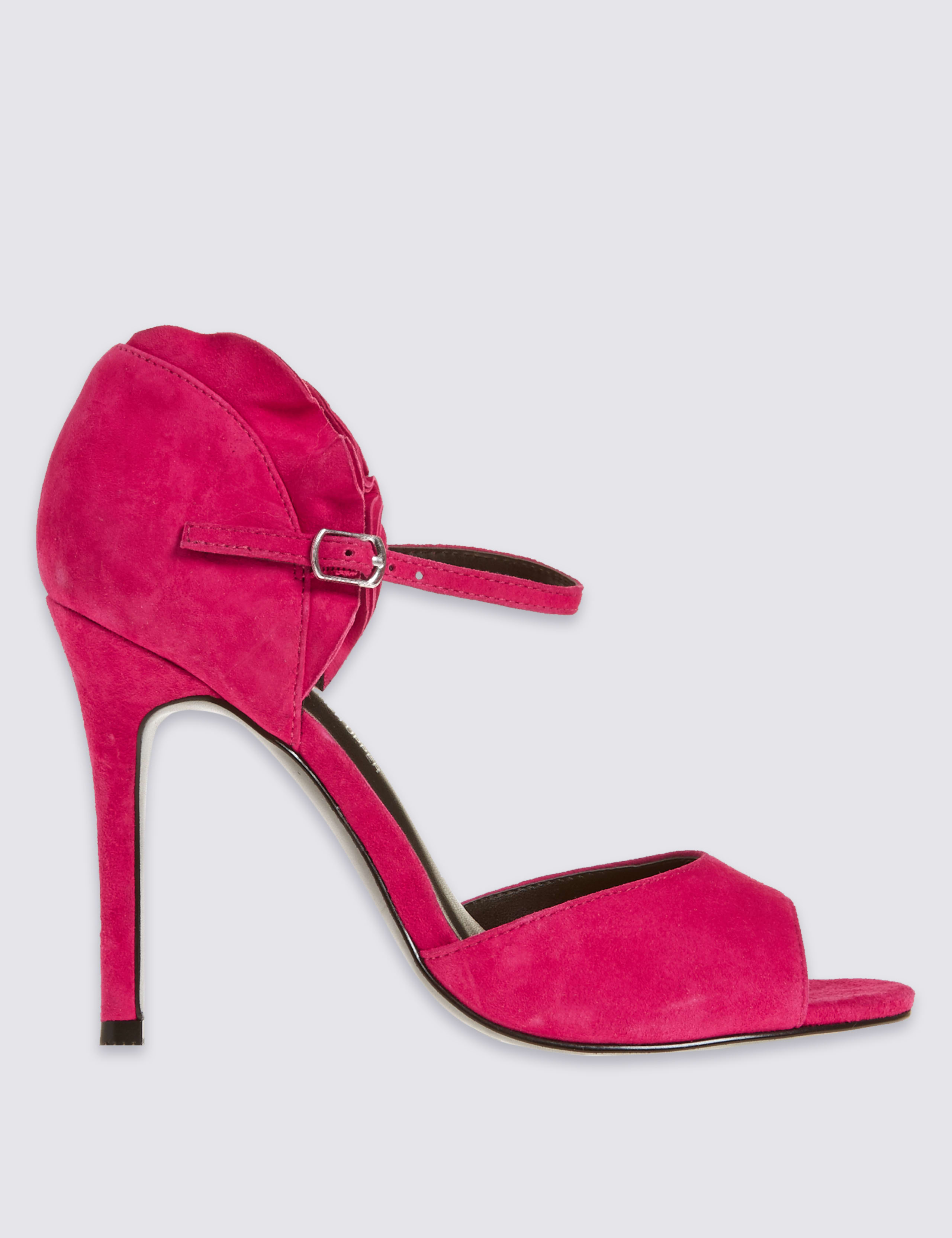Suede Stiletto Ruffle Sandals 2 of 6