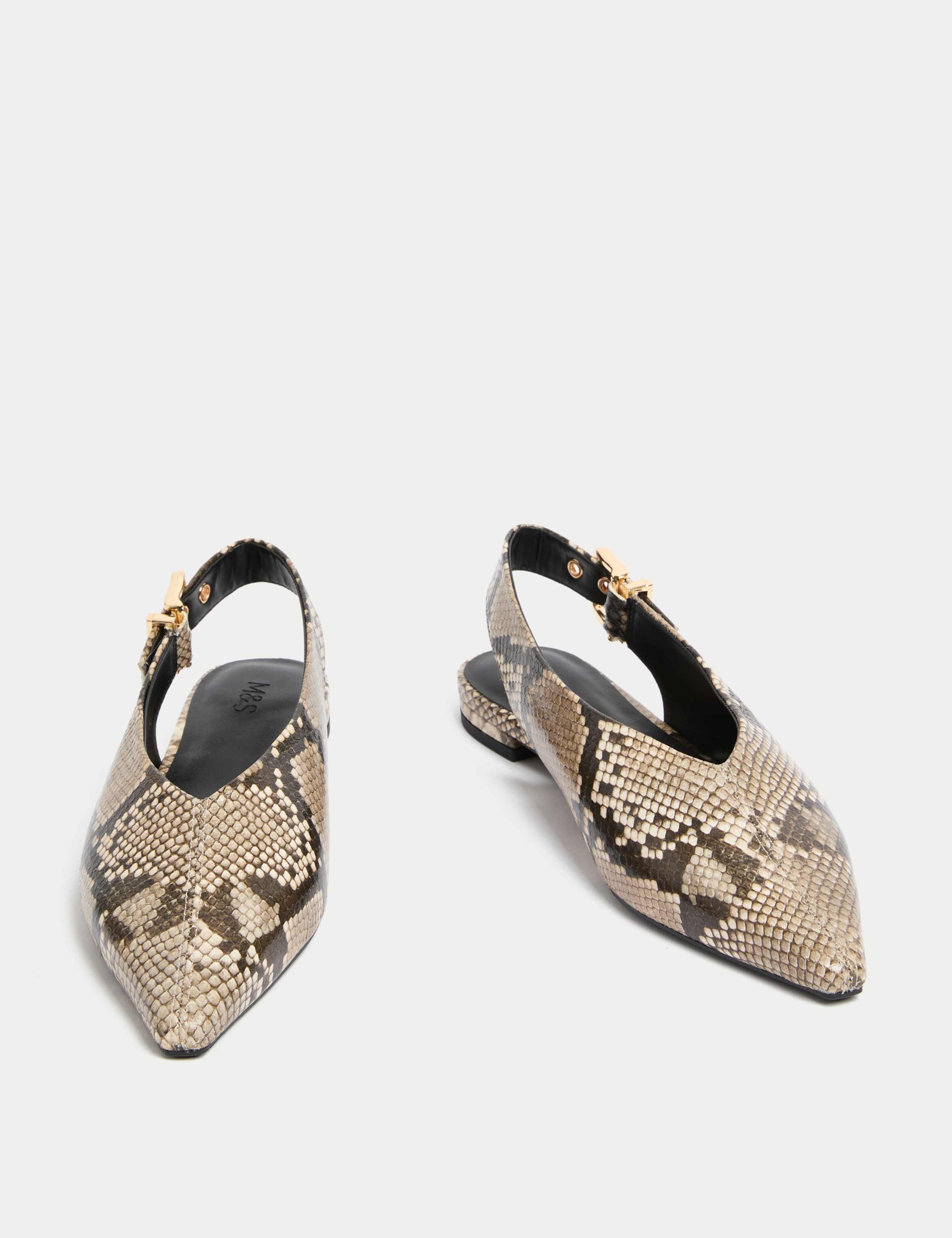 Snake Print Flat Pointed Slingback Shoes 2 of 3