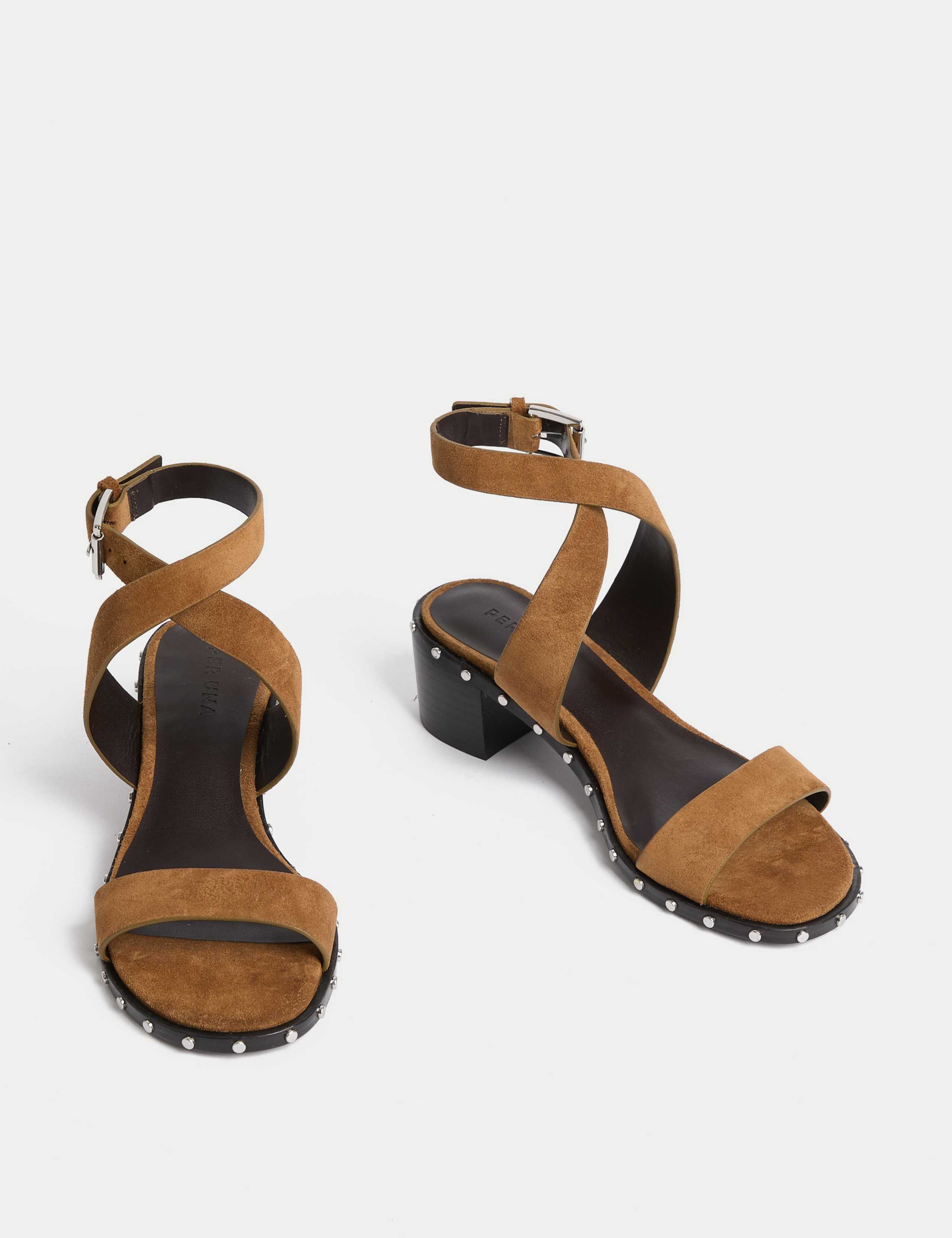 Suede Studded Ankle Strap Block Heel Sandals 2 of 3