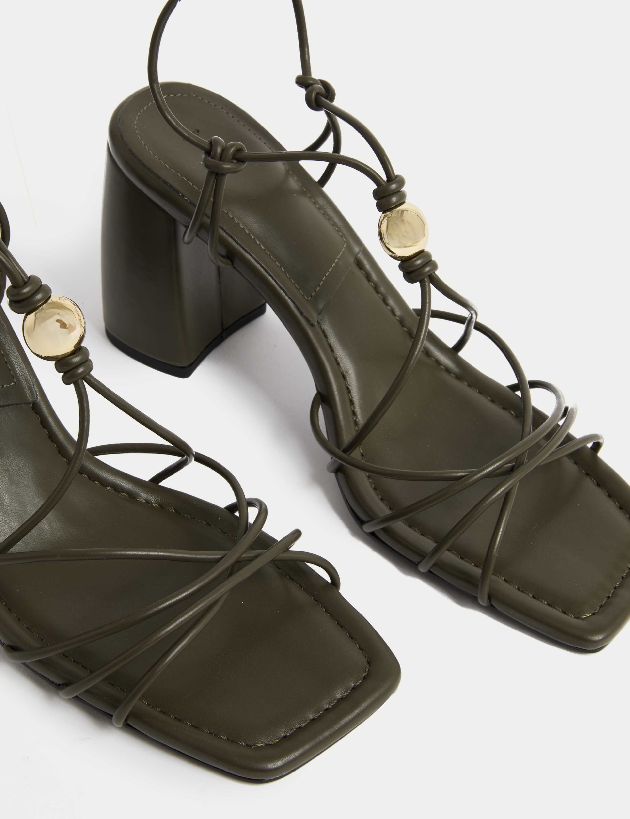Beaded Trim Buckle Strappy Block Heel Sandals 3 of 3