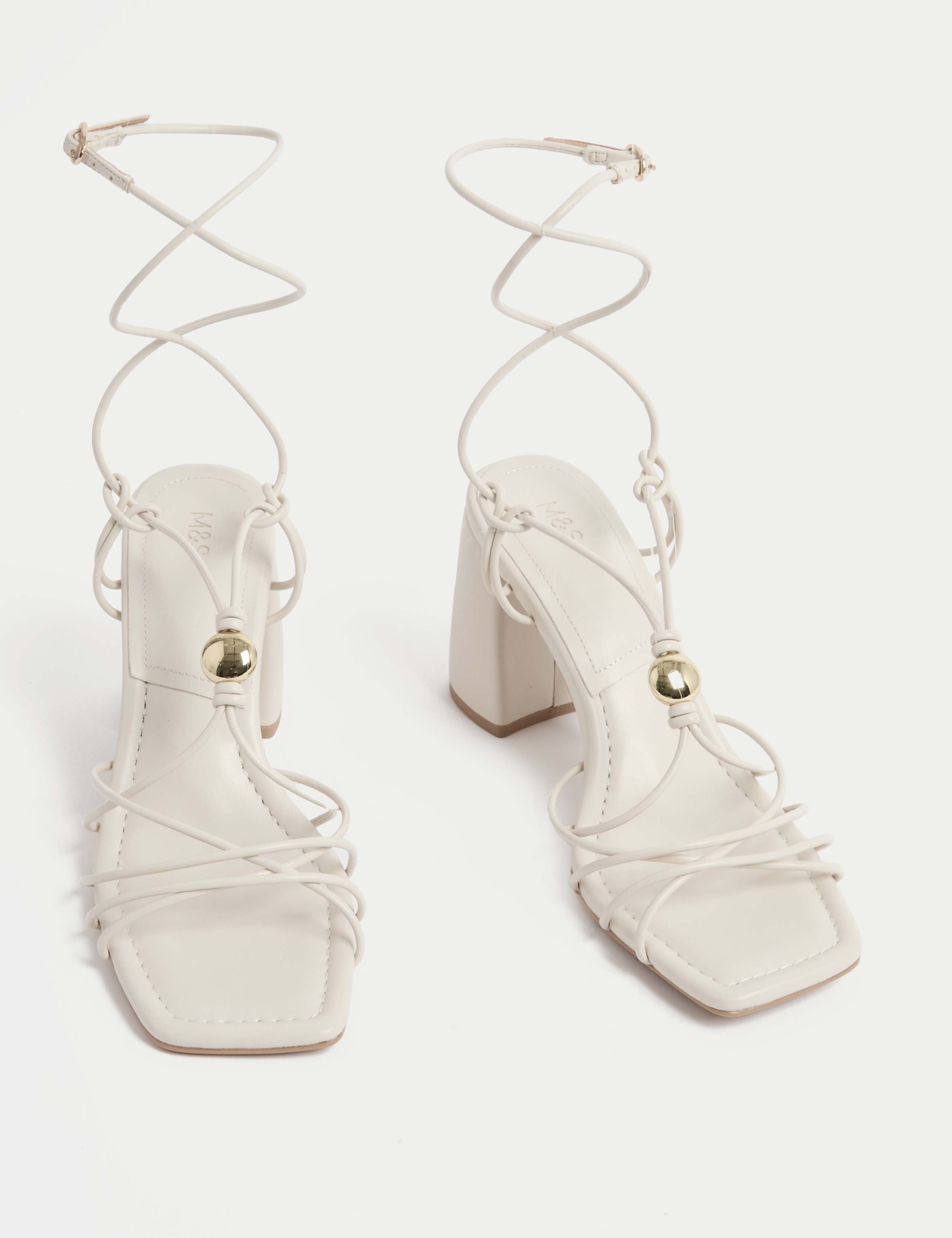 Beaded Trim Buckle Strappy Block Heel Sandals 2 of 3