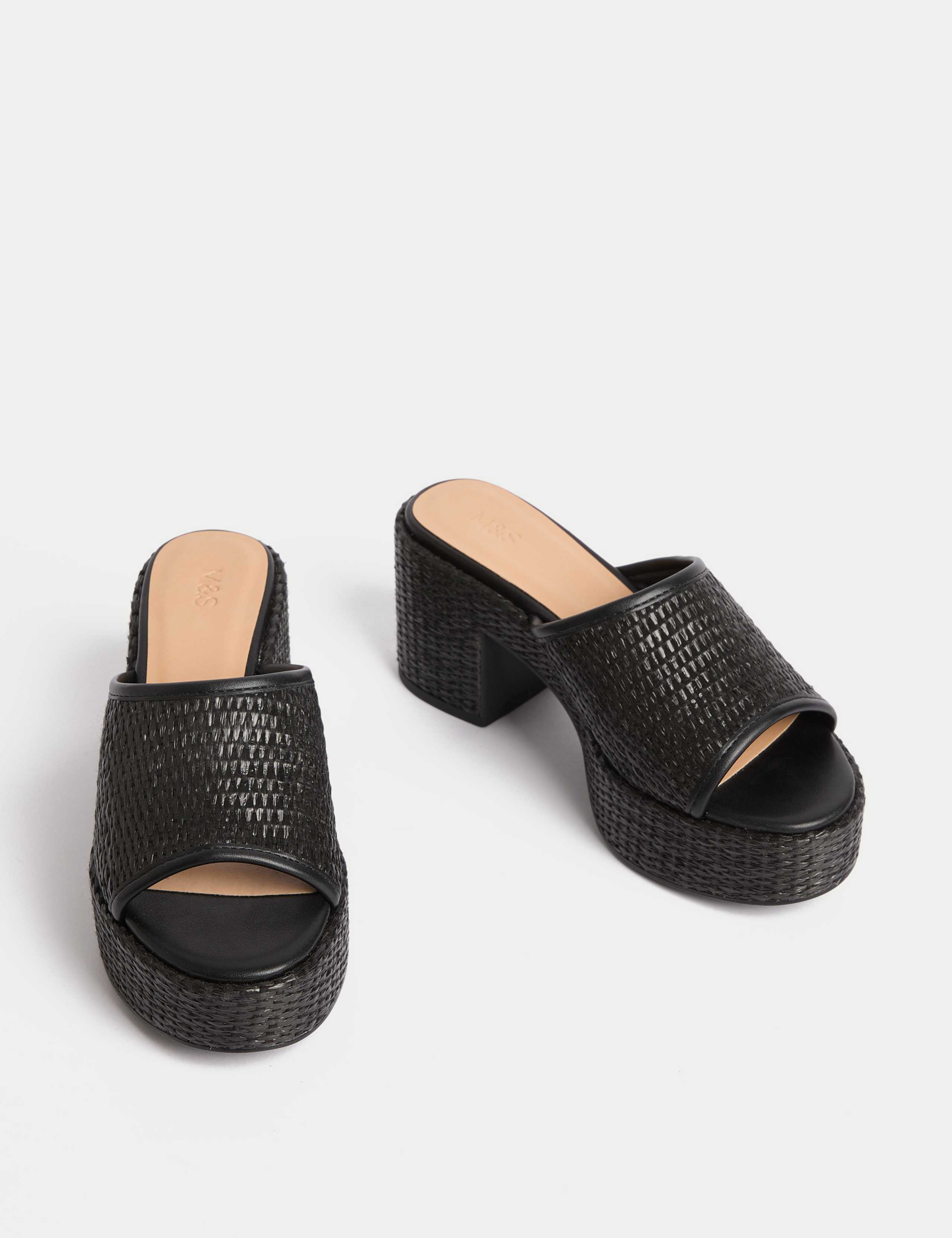 Raffia Woven Platform Peep Toe Mules 2 of 3