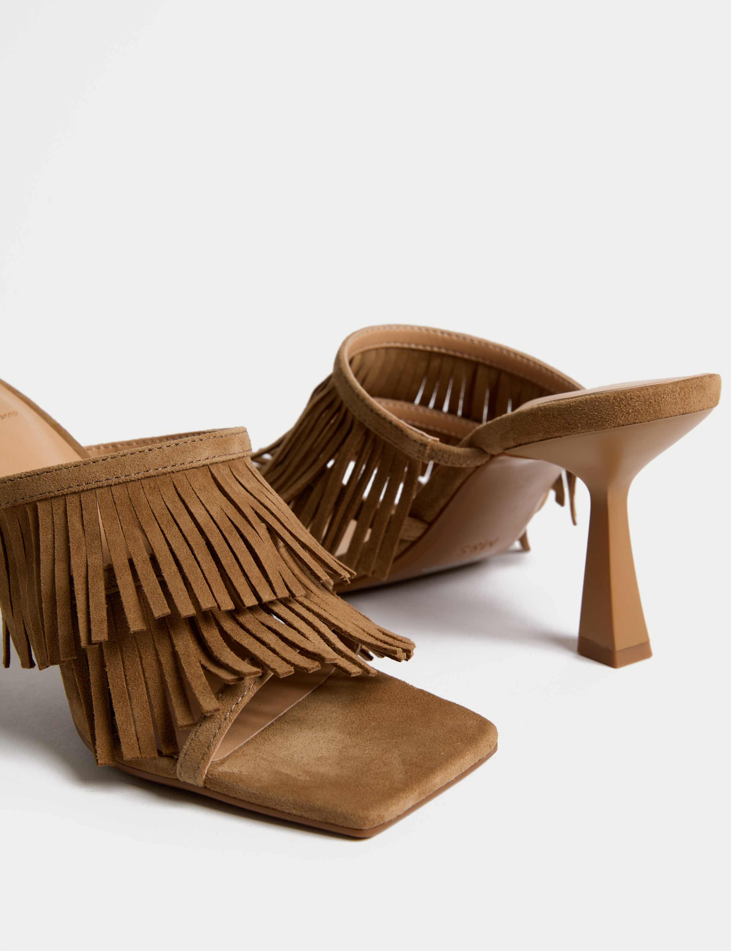 Suede Fringed Slip On Stiletto Heel Mules 3 of 3