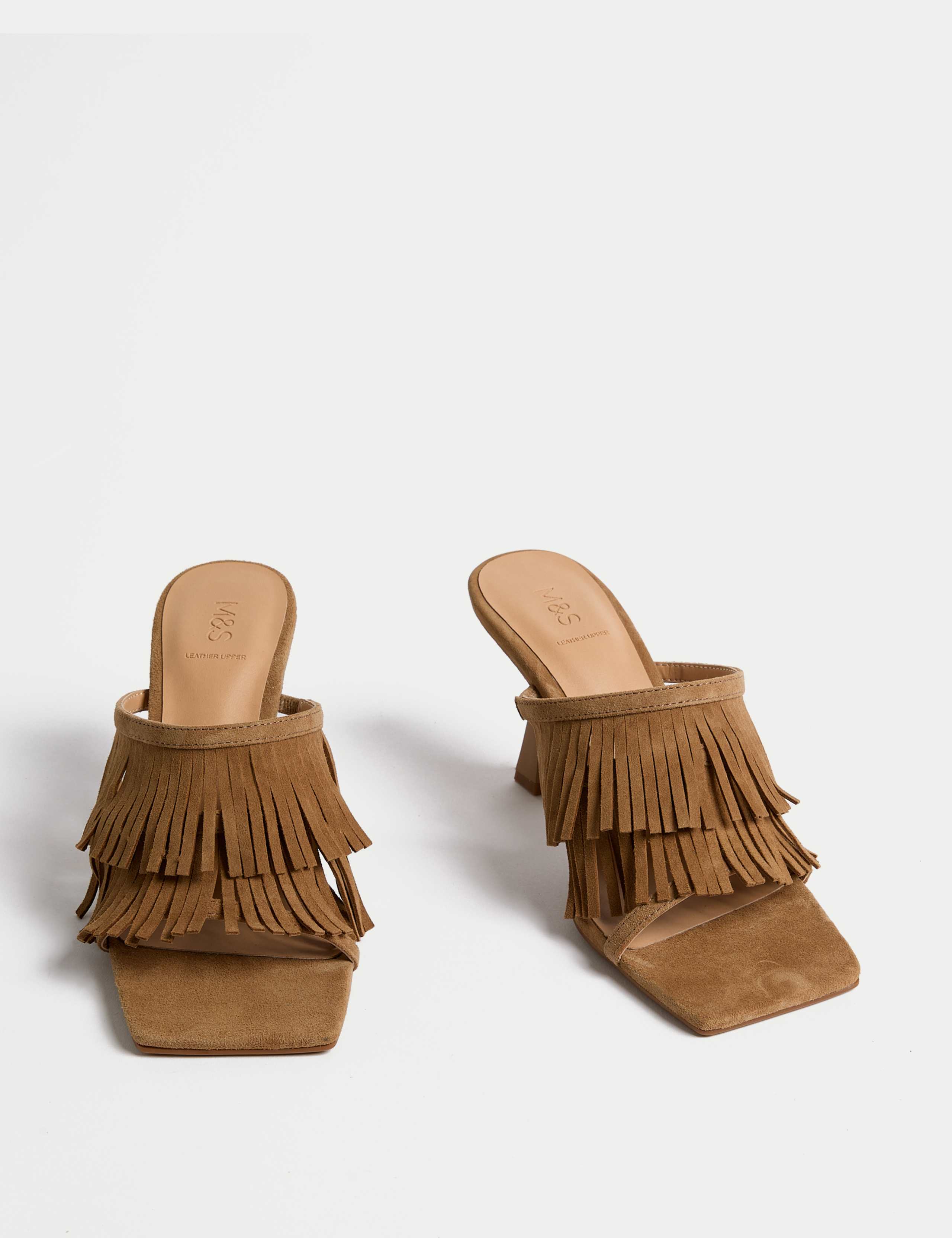 Suede Fringed Slip On Stiletto Heel Mules 2 of 3