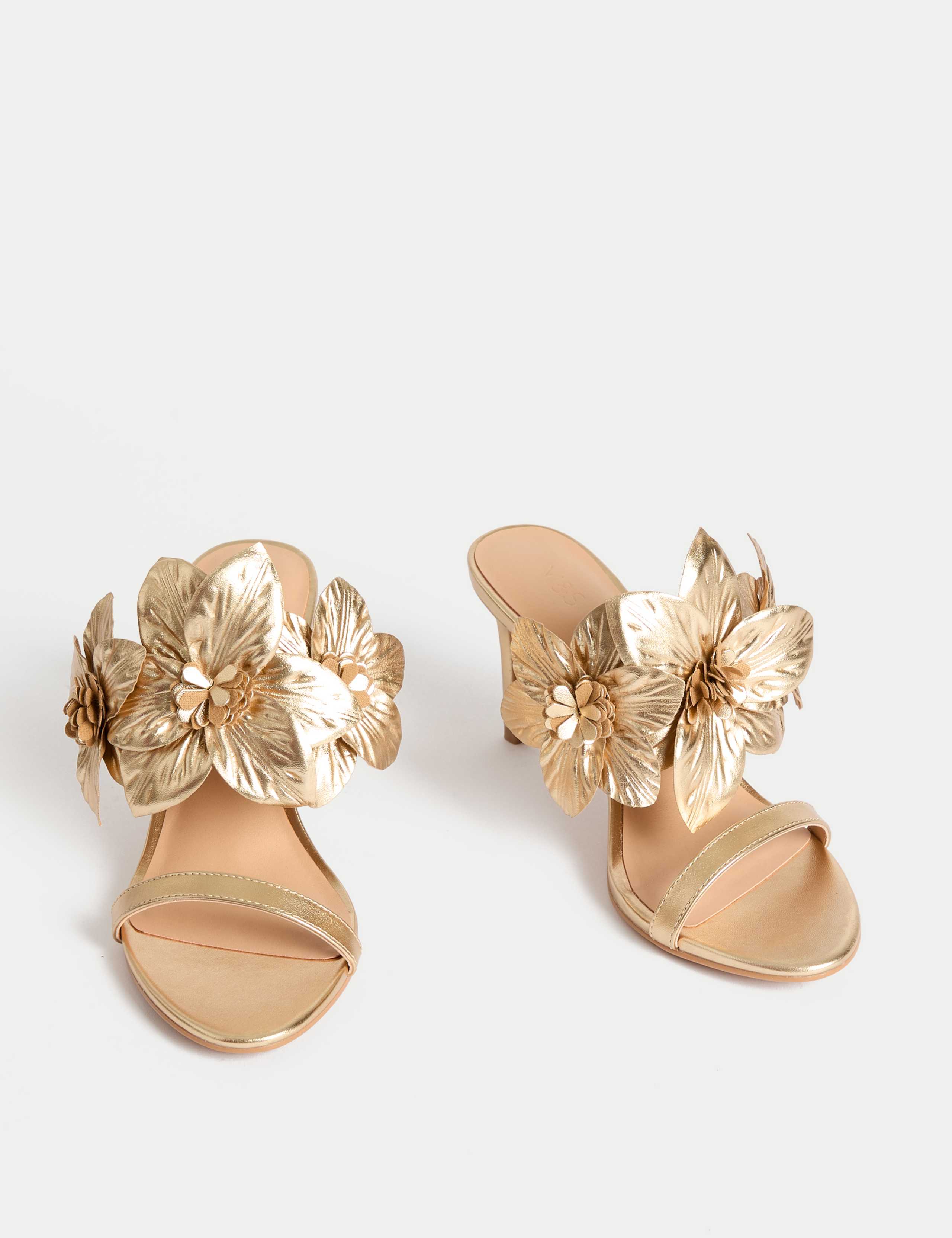 Metallic Flower Corsage Stiletto Mules 2 of 3