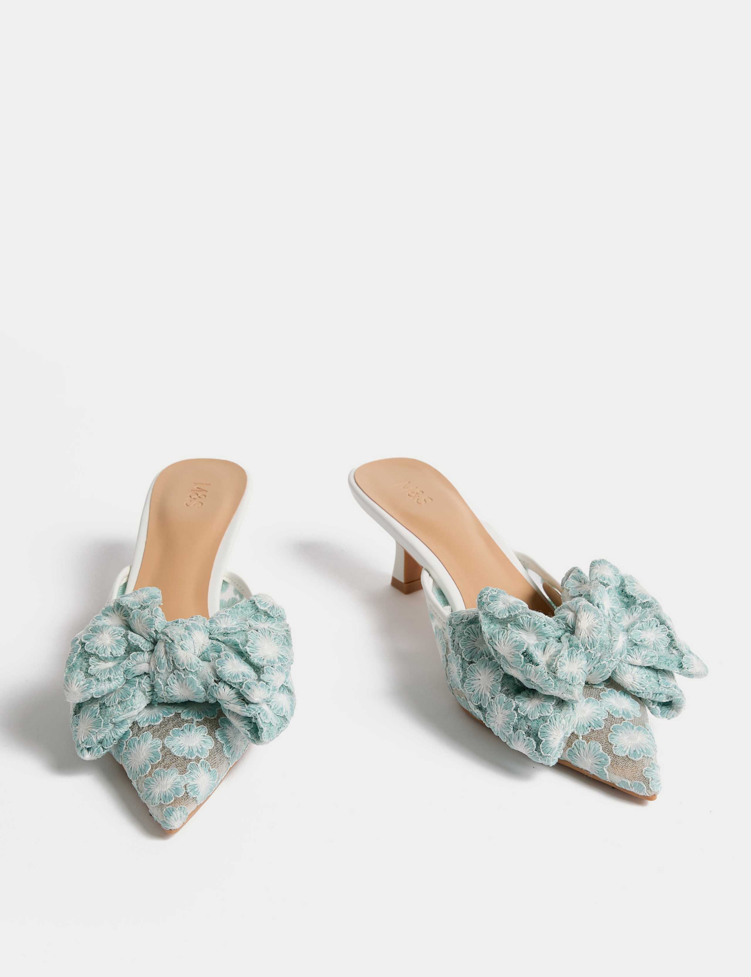 Floral Bow Kitten Heel Mules 2 of 3