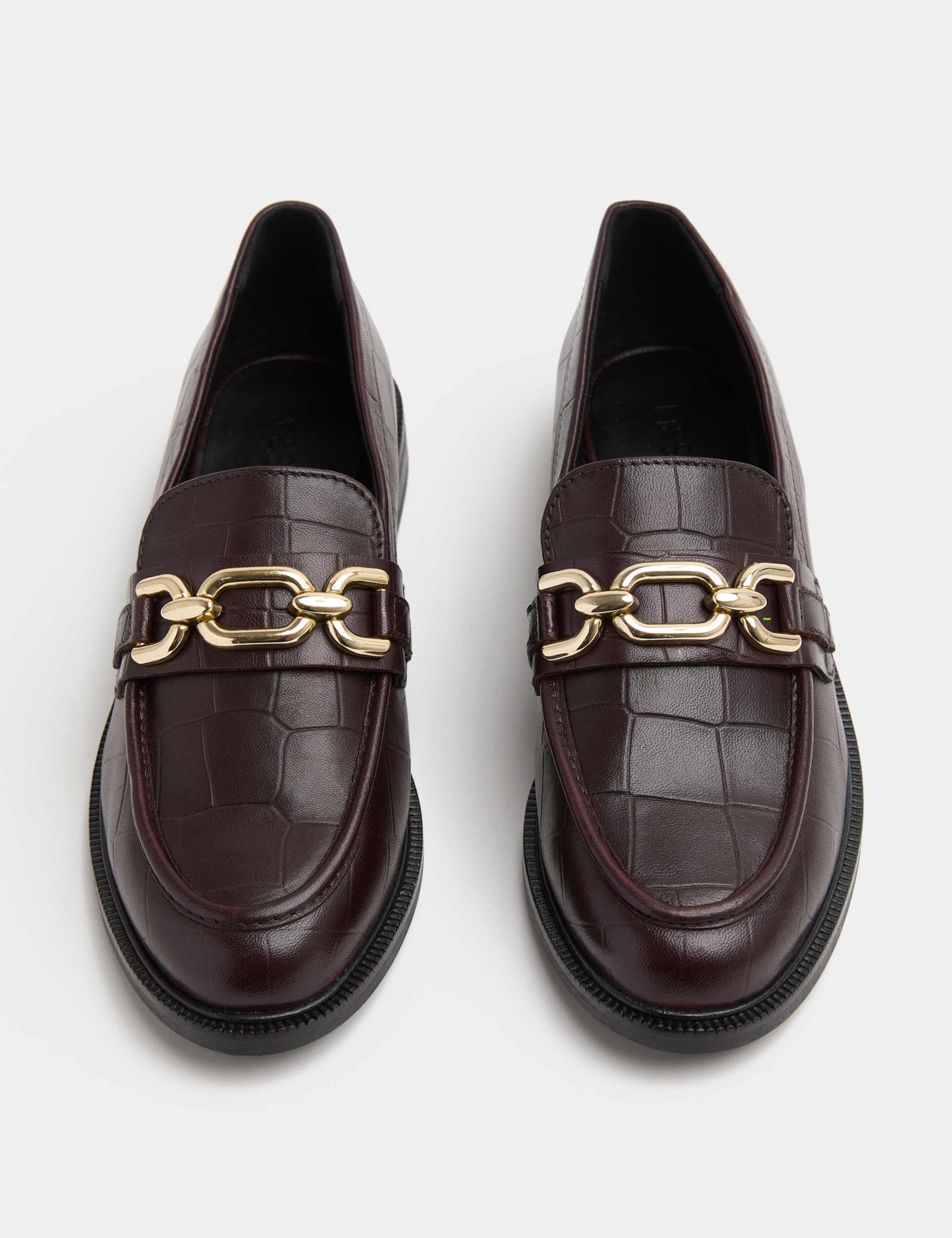 Leather Croc Trim Flat Loafers 2 of 3