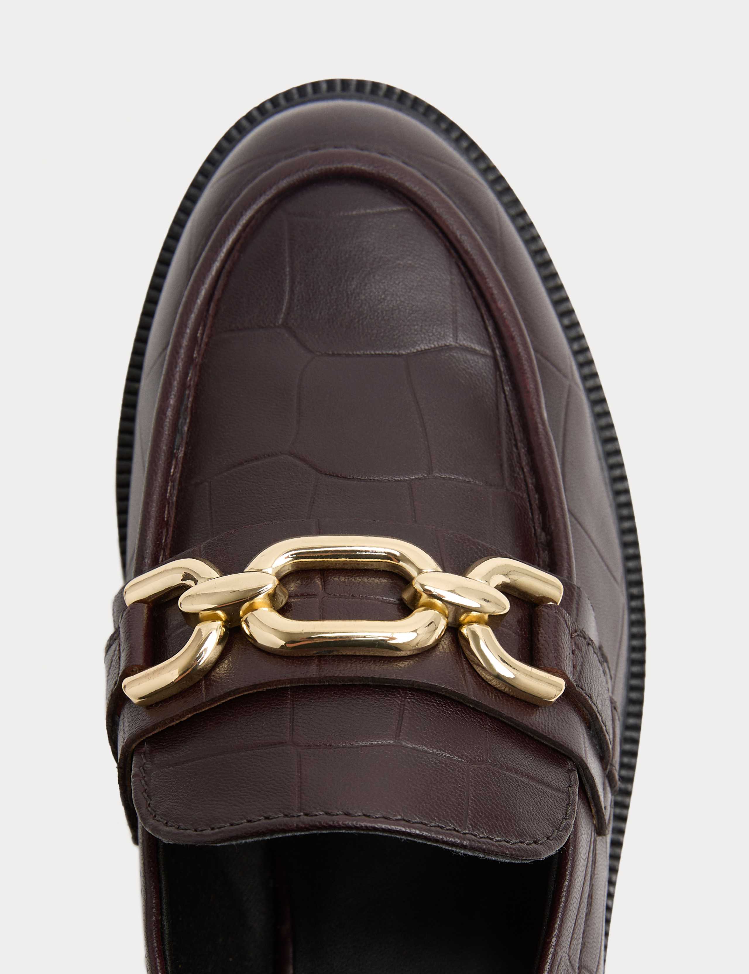 Leather Croc Trim Flat Loafers 3 of 3