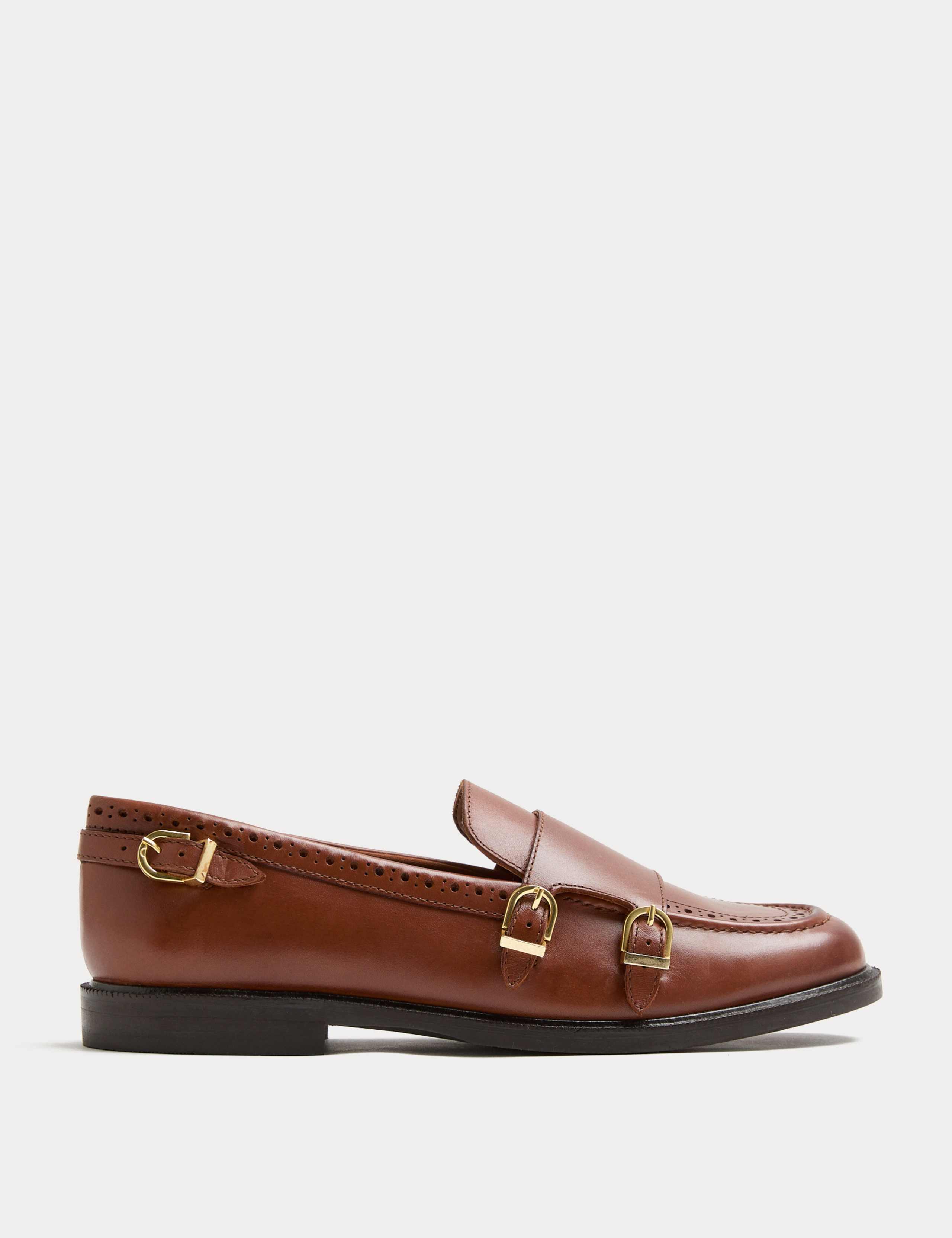 Leather Brogue Detail Buckle Flat Loafers 2 of 3