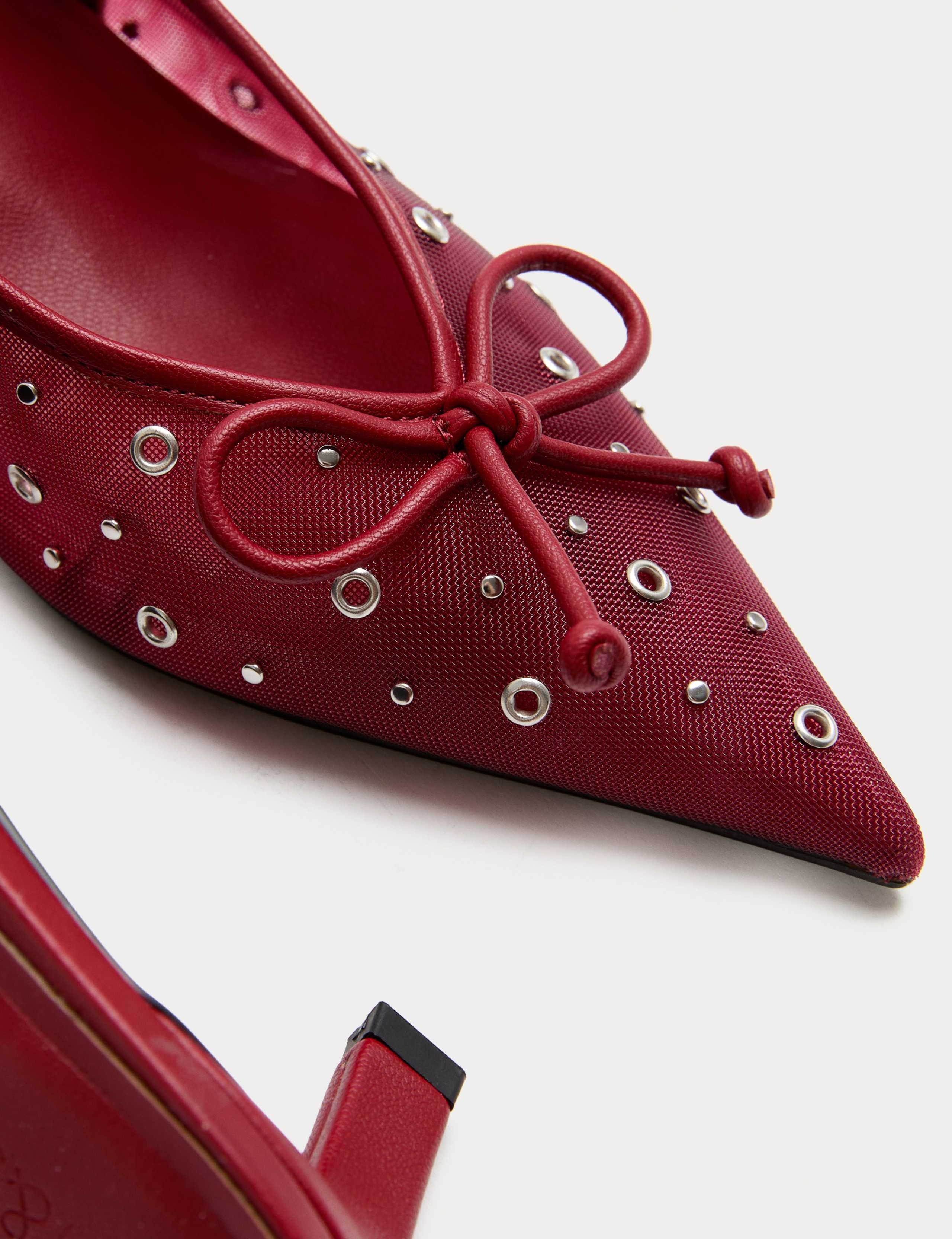 Studded Eyelet Kitten Heel Pointed Slingback Shoes 3 of 3