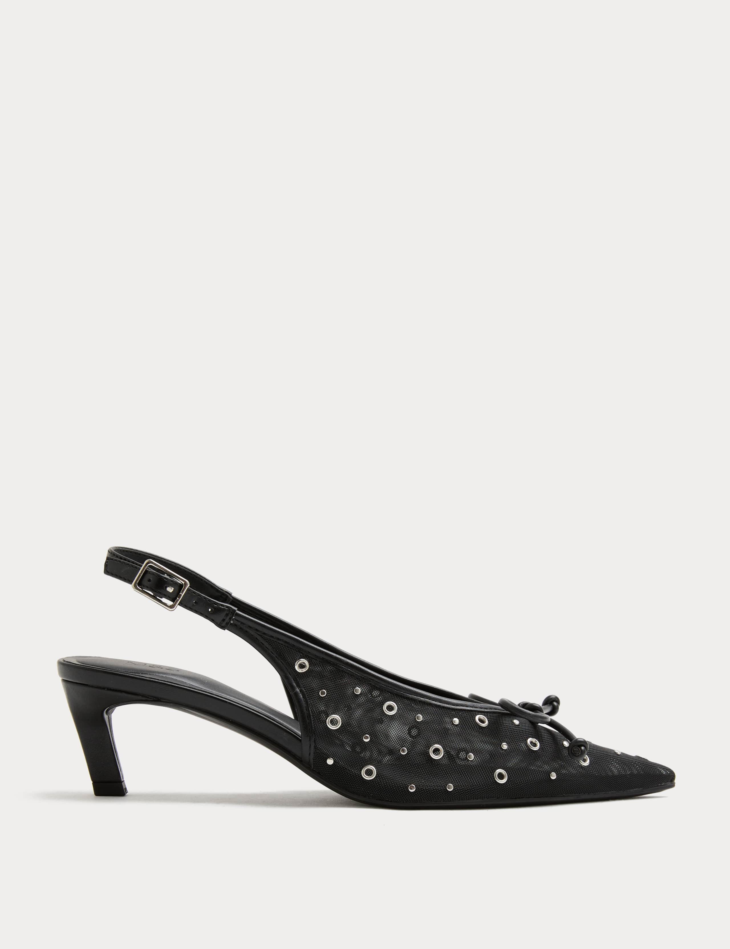 Studded Eyelet Kitten Heel Pointed Slingback Shoes 2 of 3