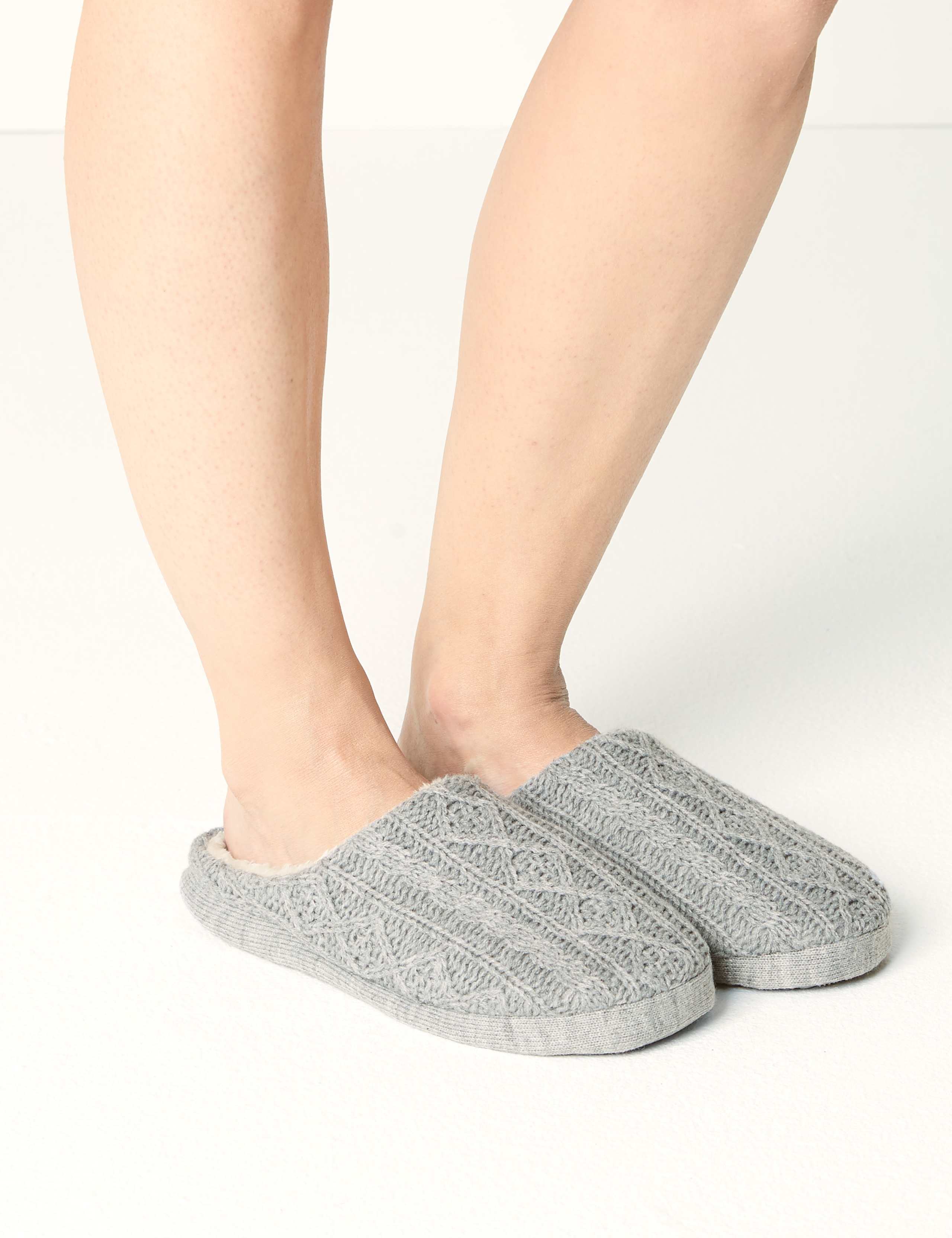 Cable Knit Mule Slippers with Memory Foam 1 of 6