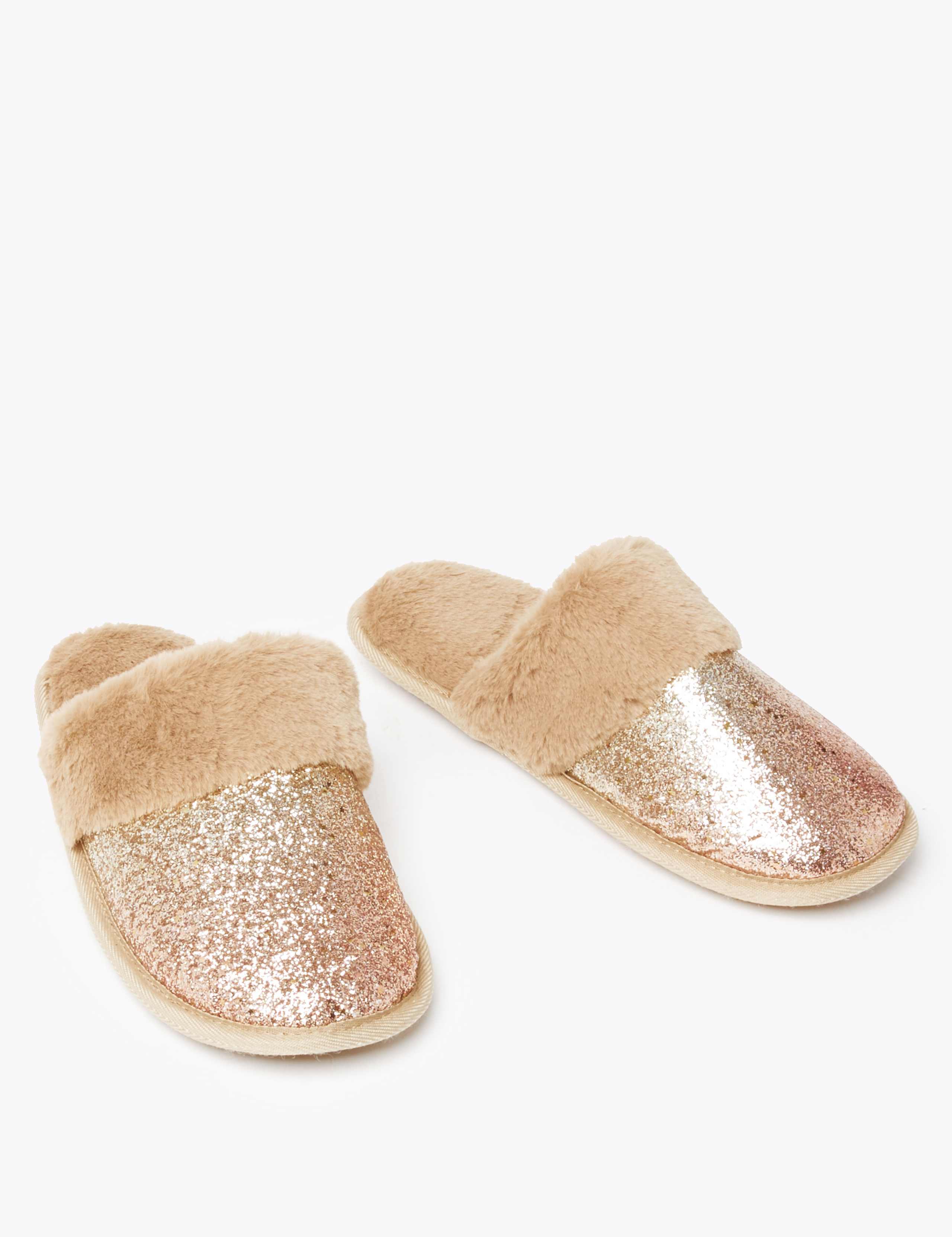 Glitter Faux Fur Mule Slippers 3 of 5