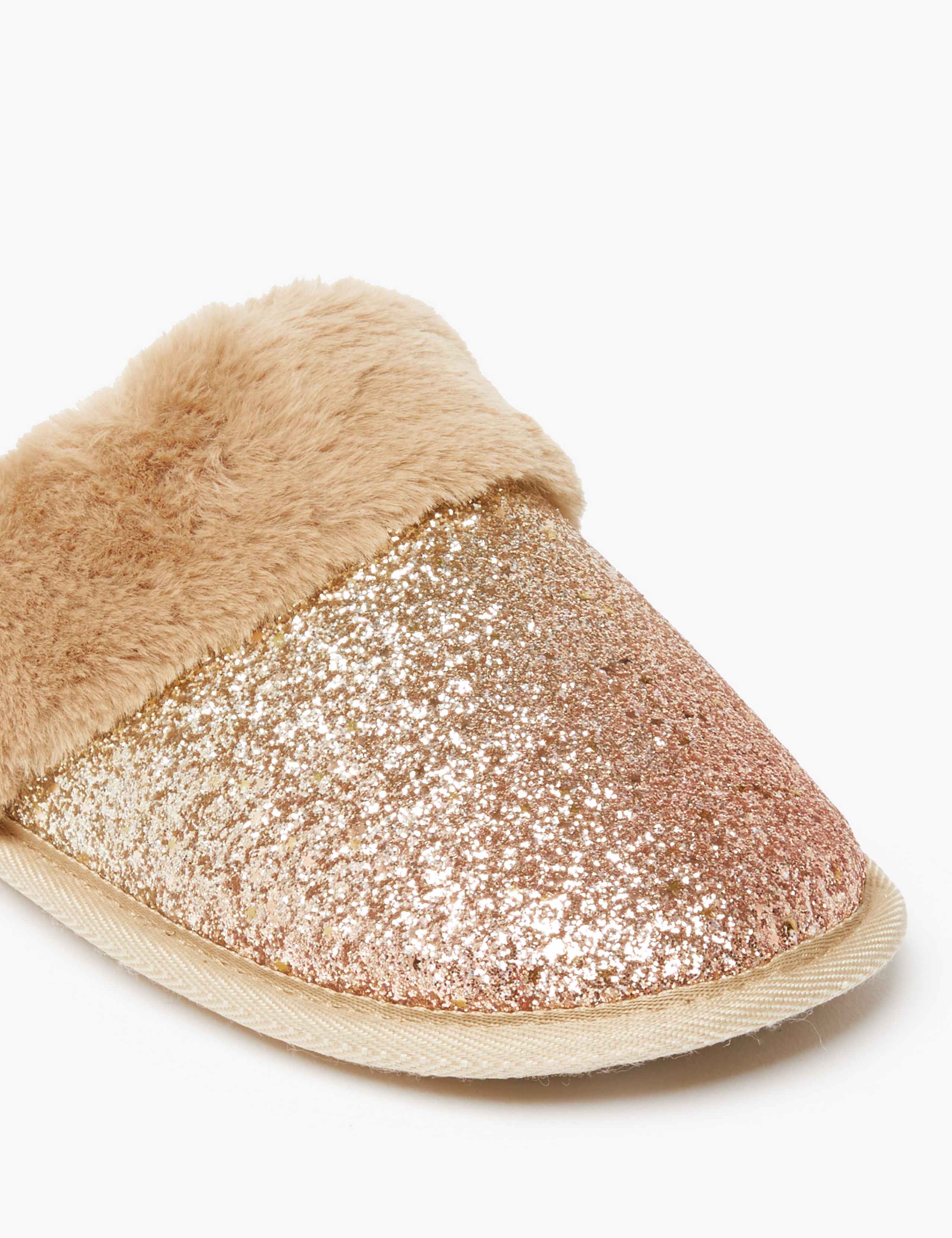 Glitter Faux Fur Mule Slippers 4 of 5