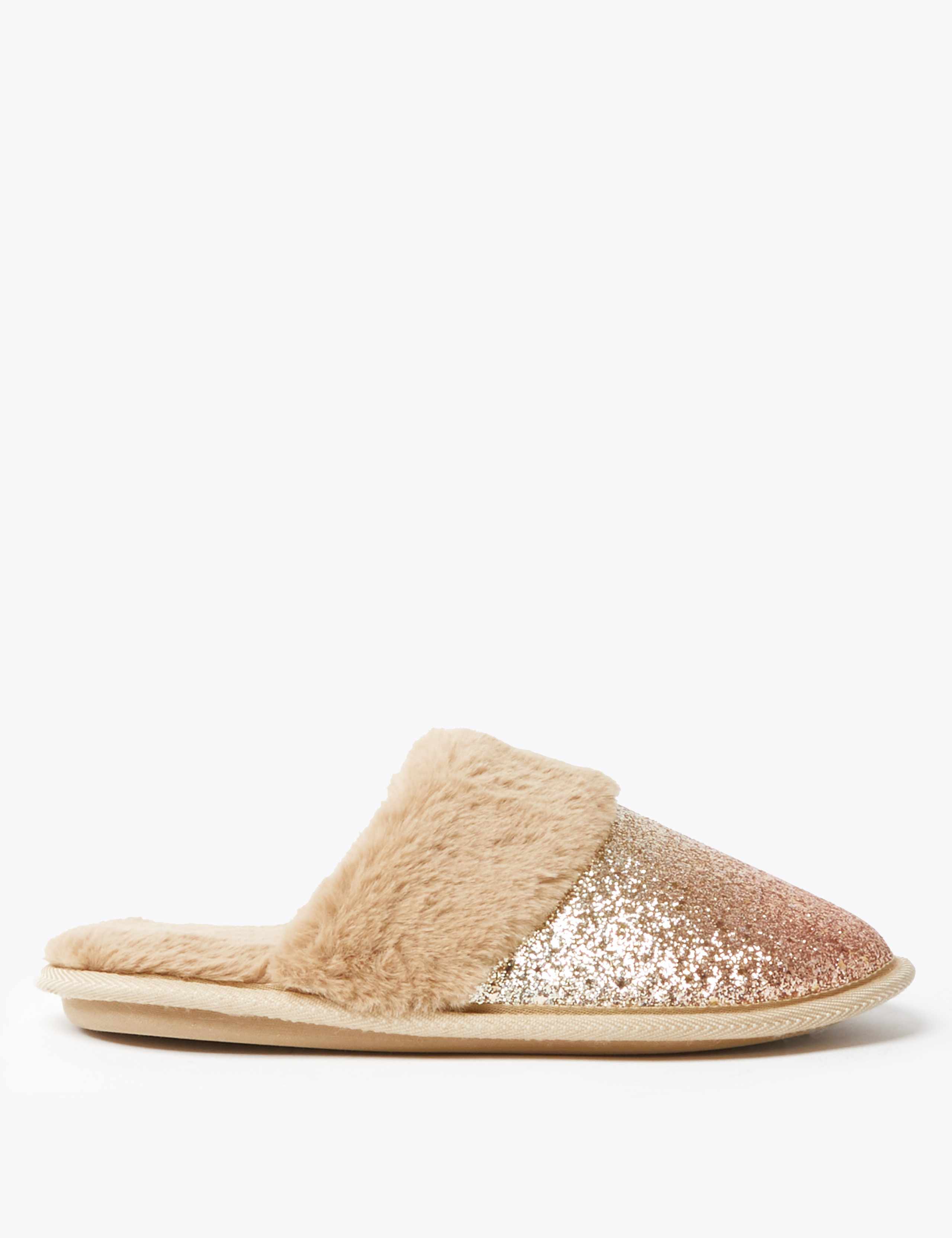 Glitter Faux Fur Mule Slippers 2 of 5