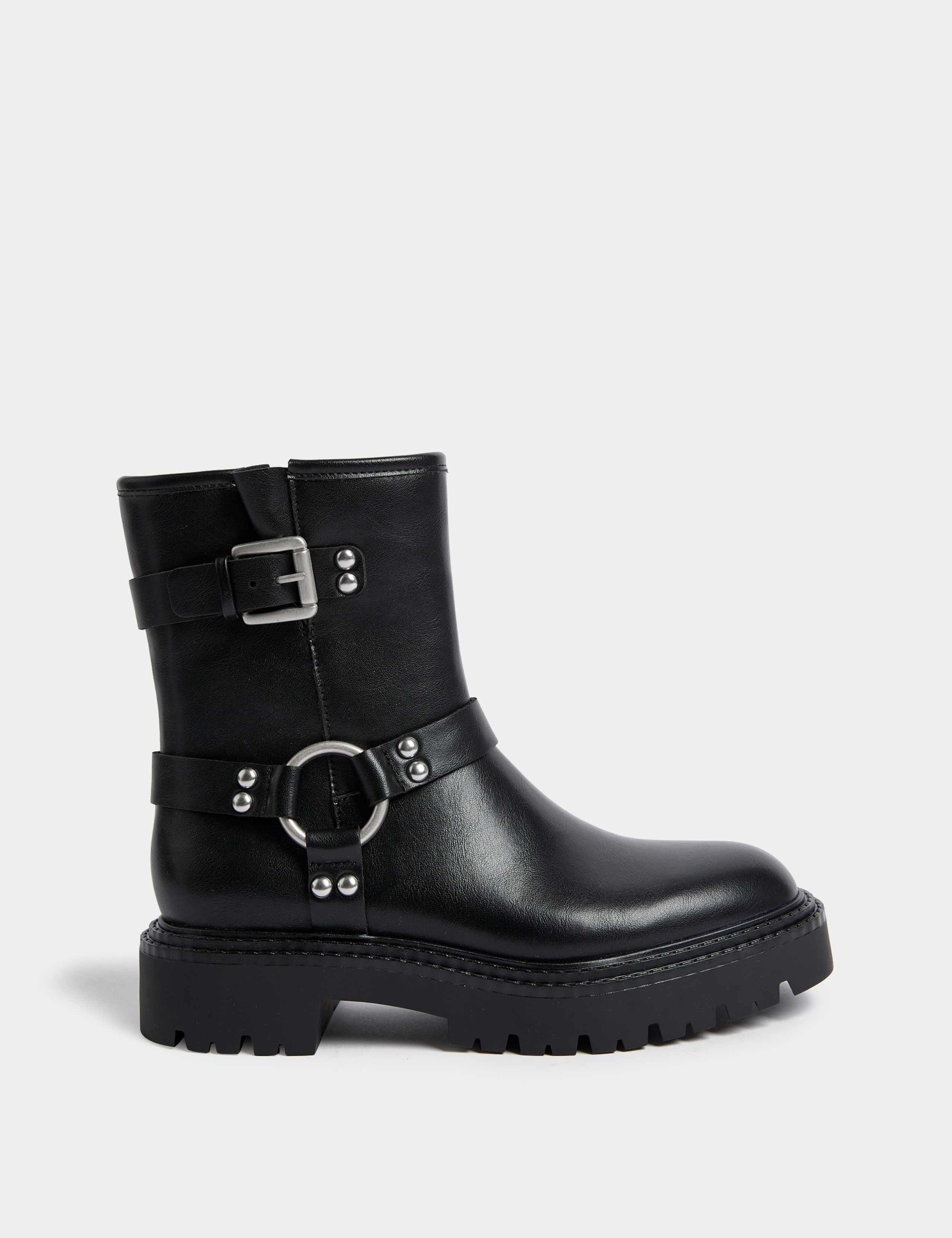 Biker Buckle Flatform Ankle Boots 1 of 3