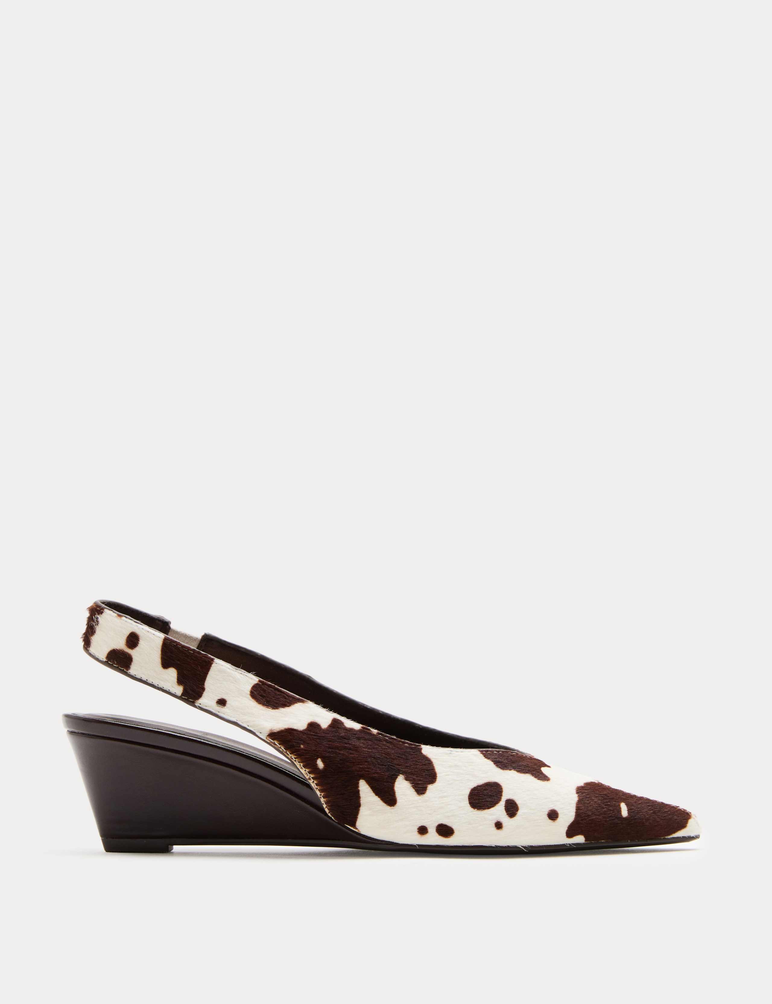 Leather Hair On Animal Print Wedge Pointed Slingback Shoes 2 of 3