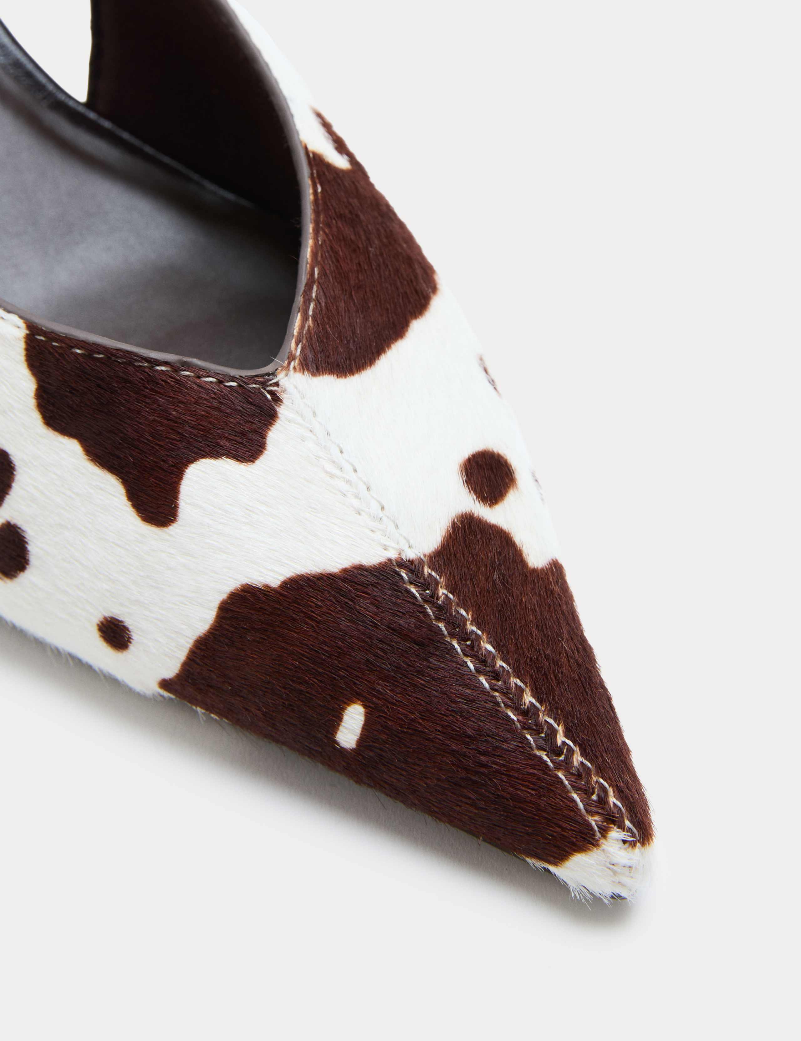 Leather Hair On Animal Print Wedge Pointed Slingback Shoes 3 of 3