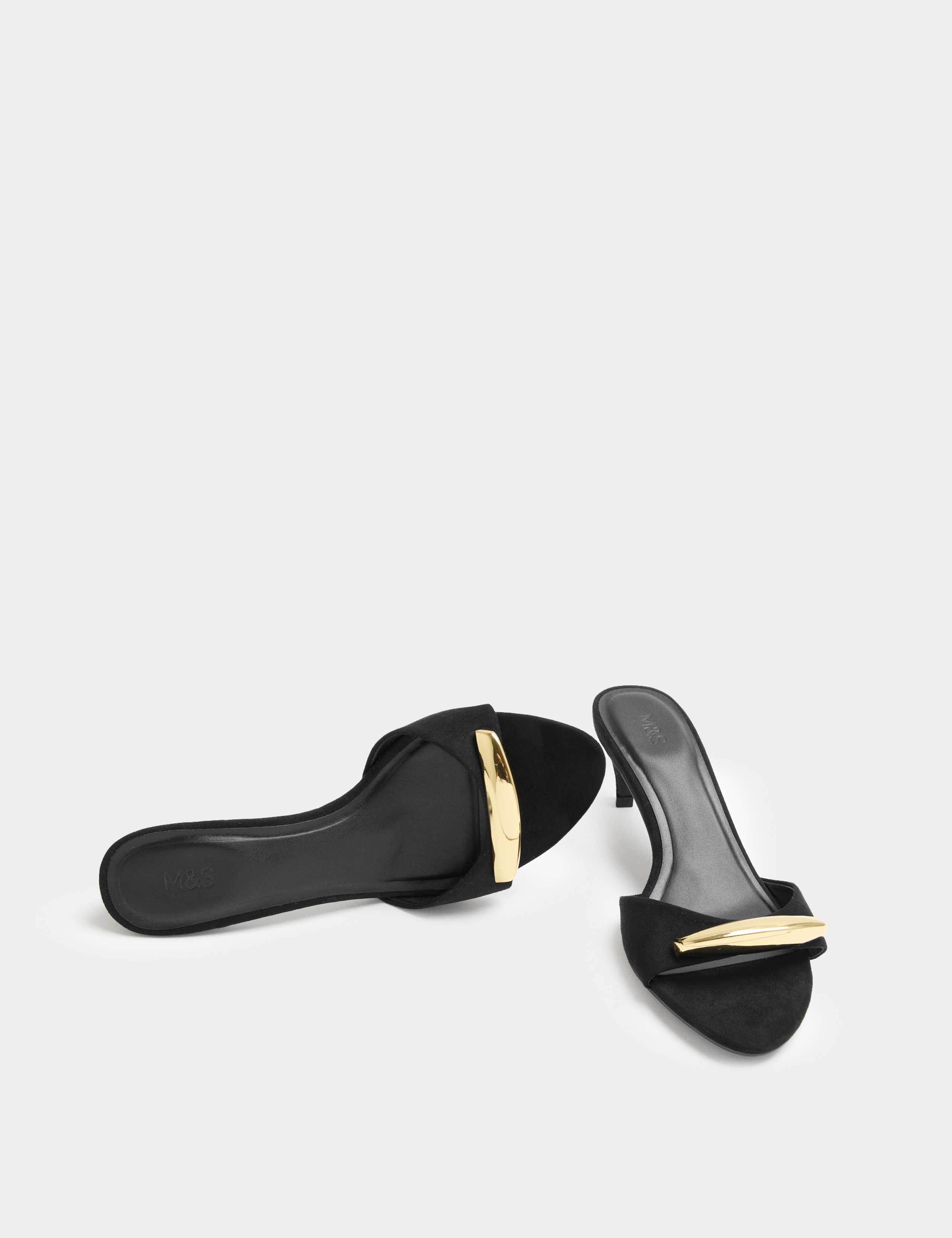 Gold Trim Open Toe Kitten Heel Mules 2 of 3