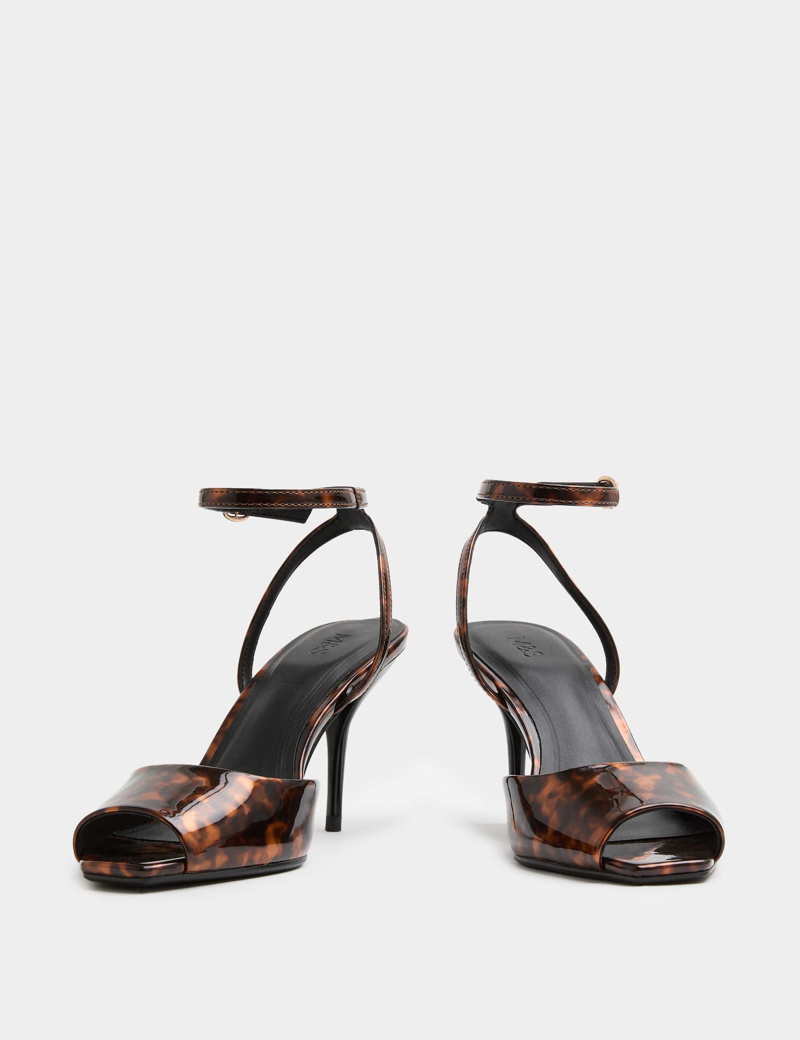 Tortoise Shell Patent Peep Toe Heel Sandals 2 of 3