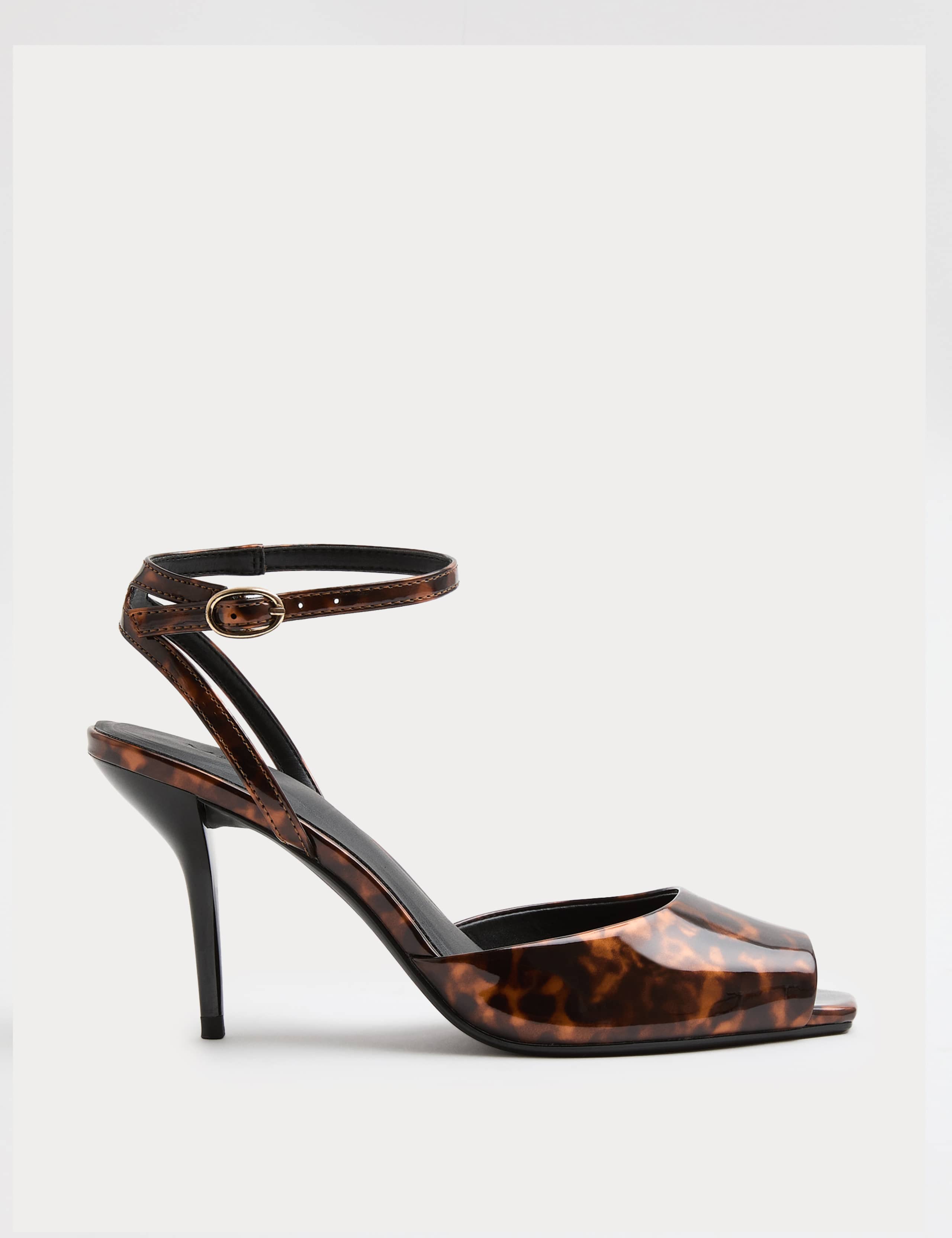 Tortoise Shell Patent Peep Toe Heel Sandals 1 of 3