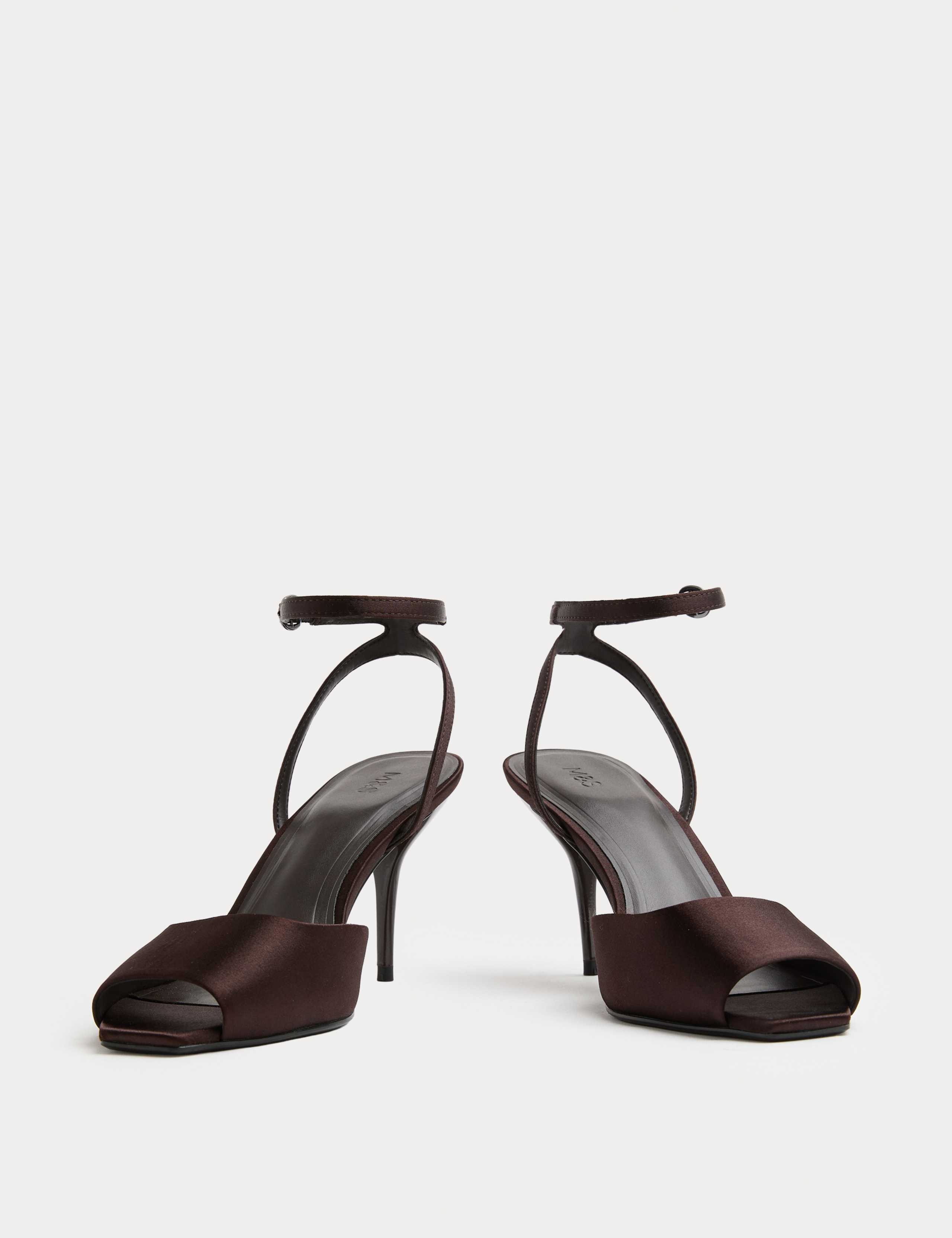 Satin Peep Toe Stiletto Heel Sandals 2 of 3