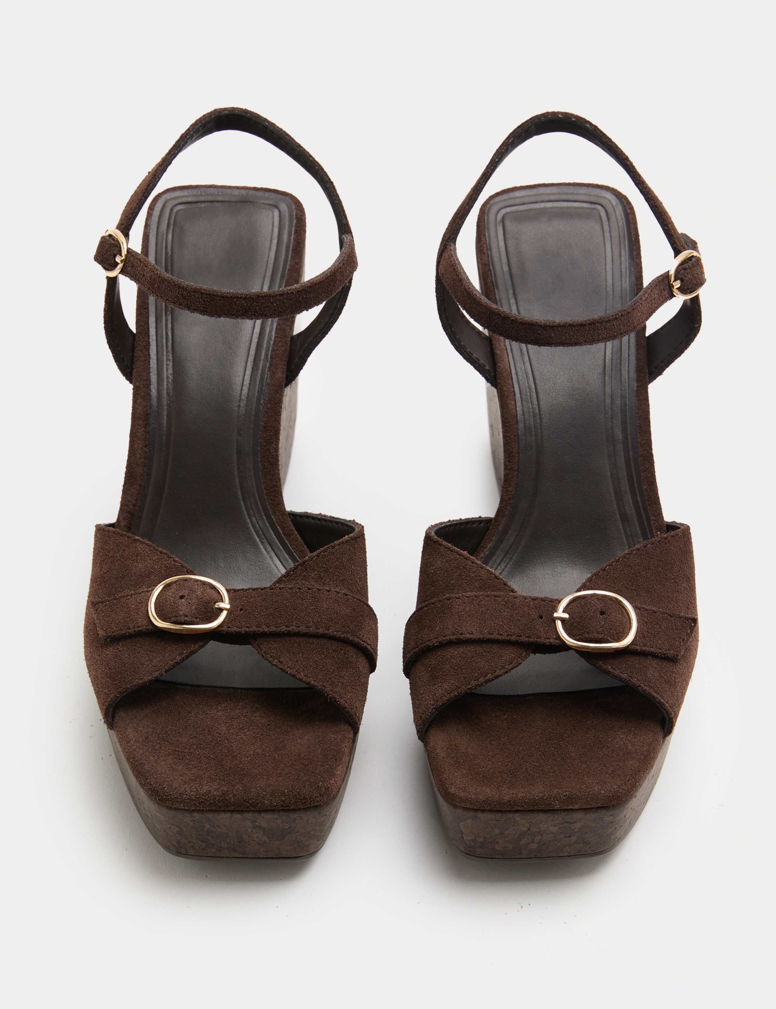 Suede Buckle Ankle Strap Wedge Sandals 1 of 3