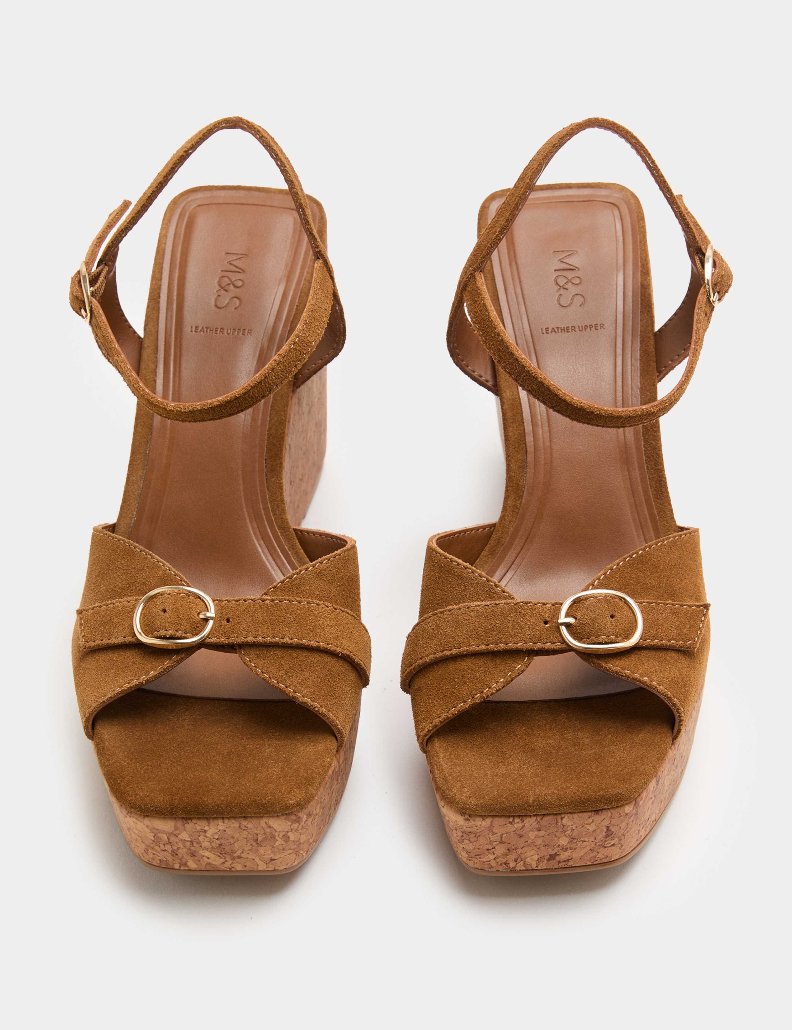 Suede Buckle Ankle Strap Wedge Sandals 1 of 3