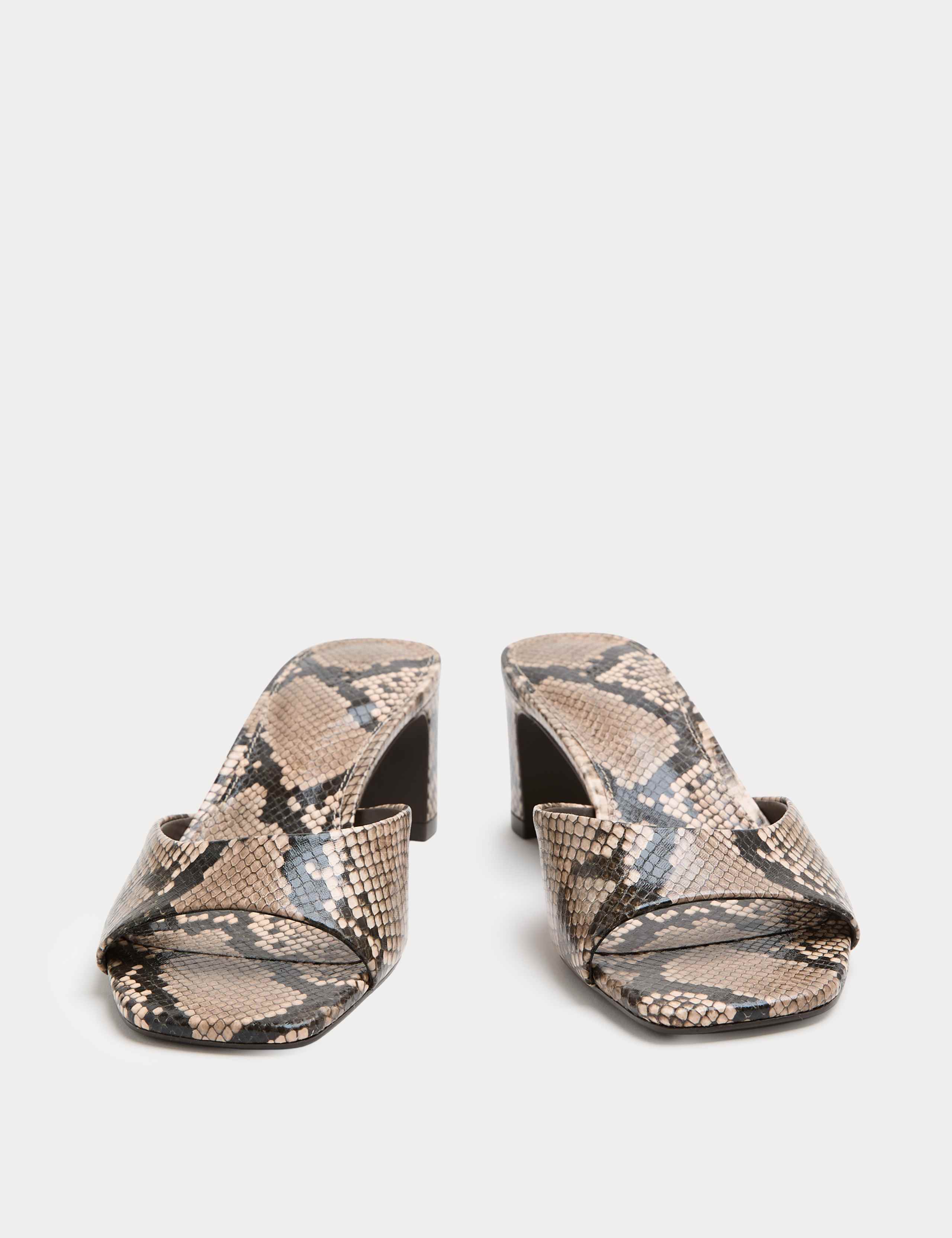 Wide Fit Snake Print Block Heel Mules 1 of 3