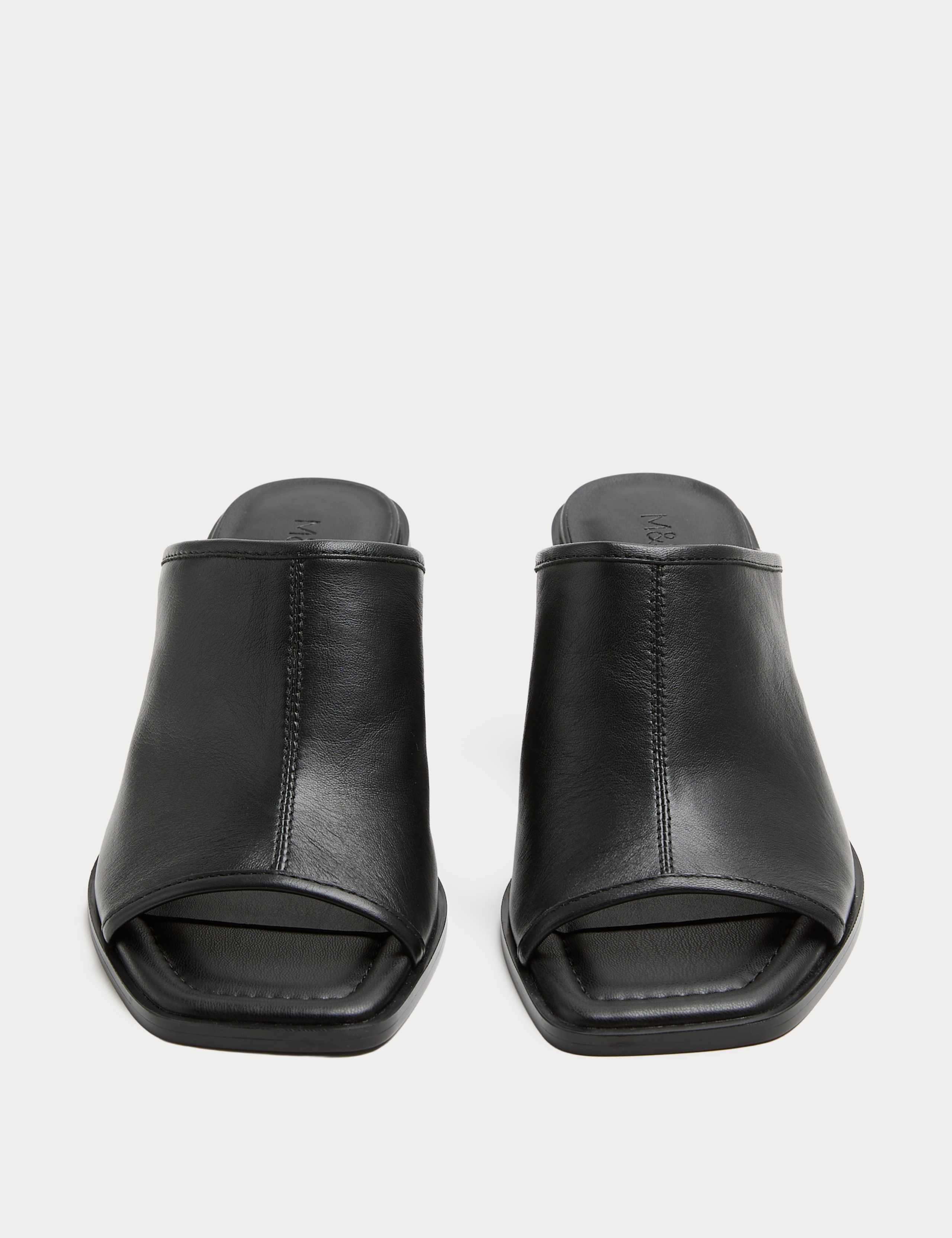 Leather Block Heel Peep Toe Mules 3 of 3